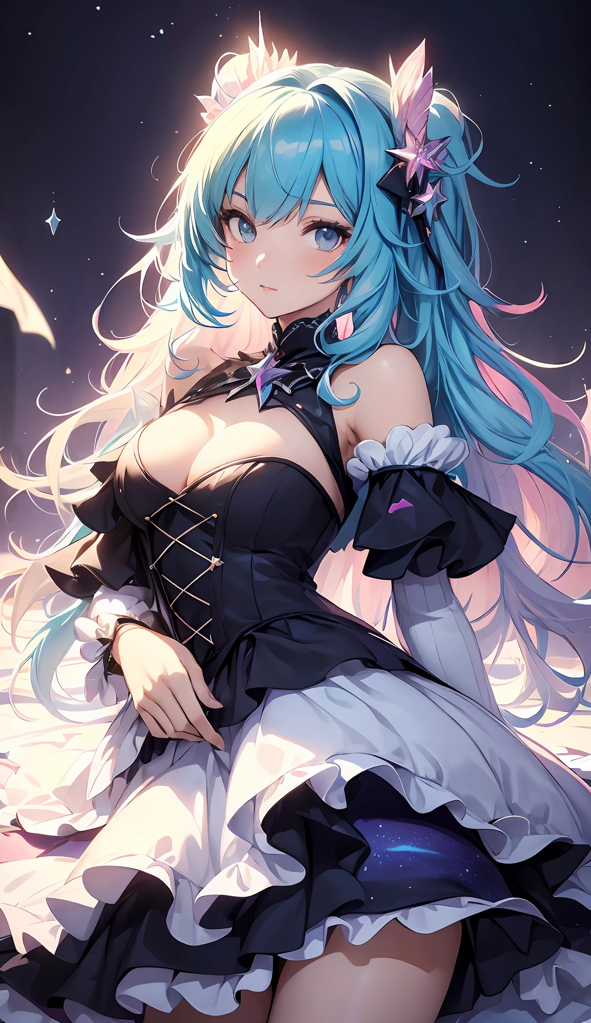 best qualityer,tmasterpiece,Ultimate resolution,downy,Extremely colorful,Colorful,Mermaid princess,a matural female,ta dress,starrysky