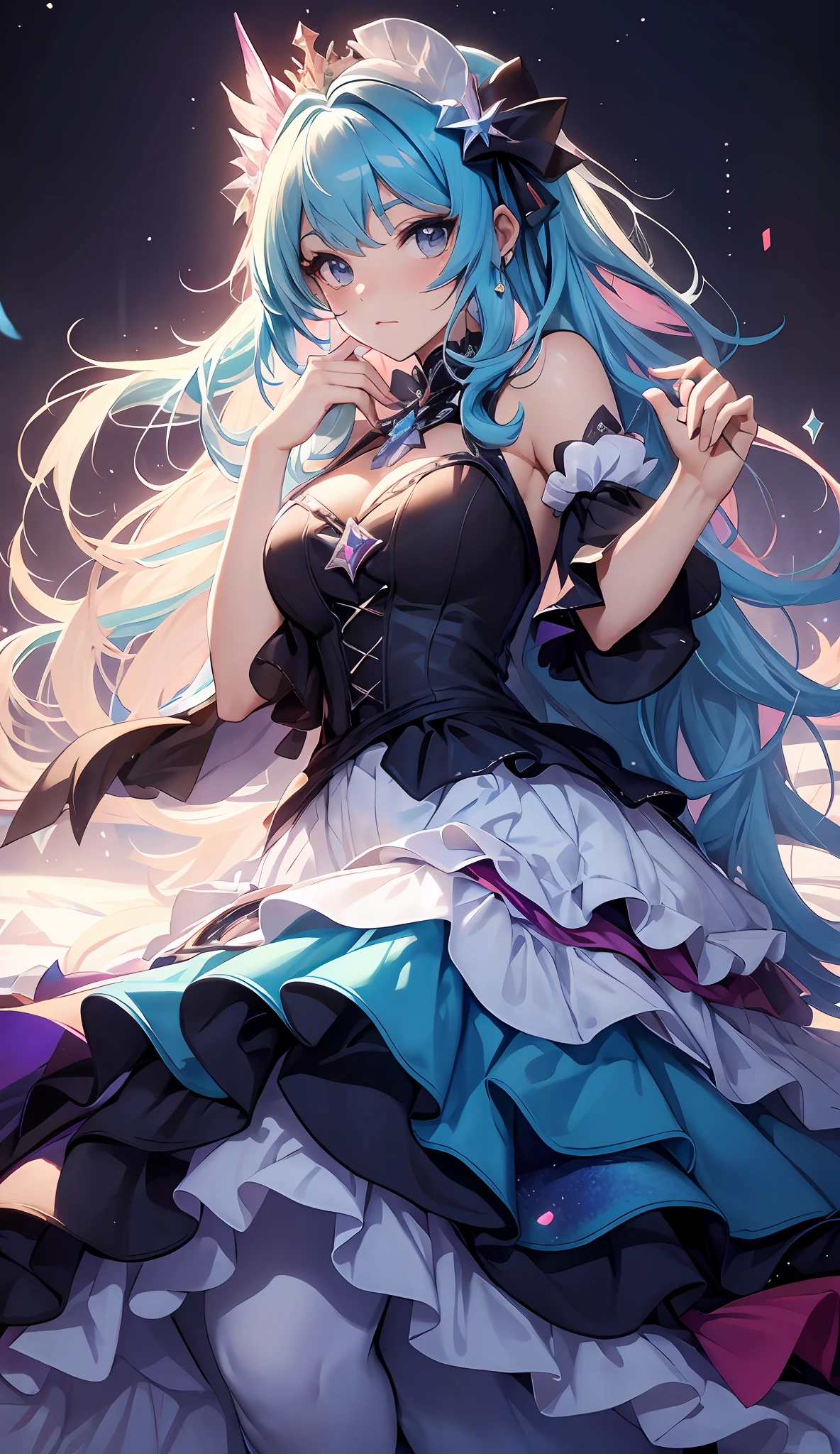 best qualityer,tmasterpiece,Ultimate resolution,downy,Extremely colorful,Colorful,Mermaid princess,a matural female,Lolita dress,starrysky