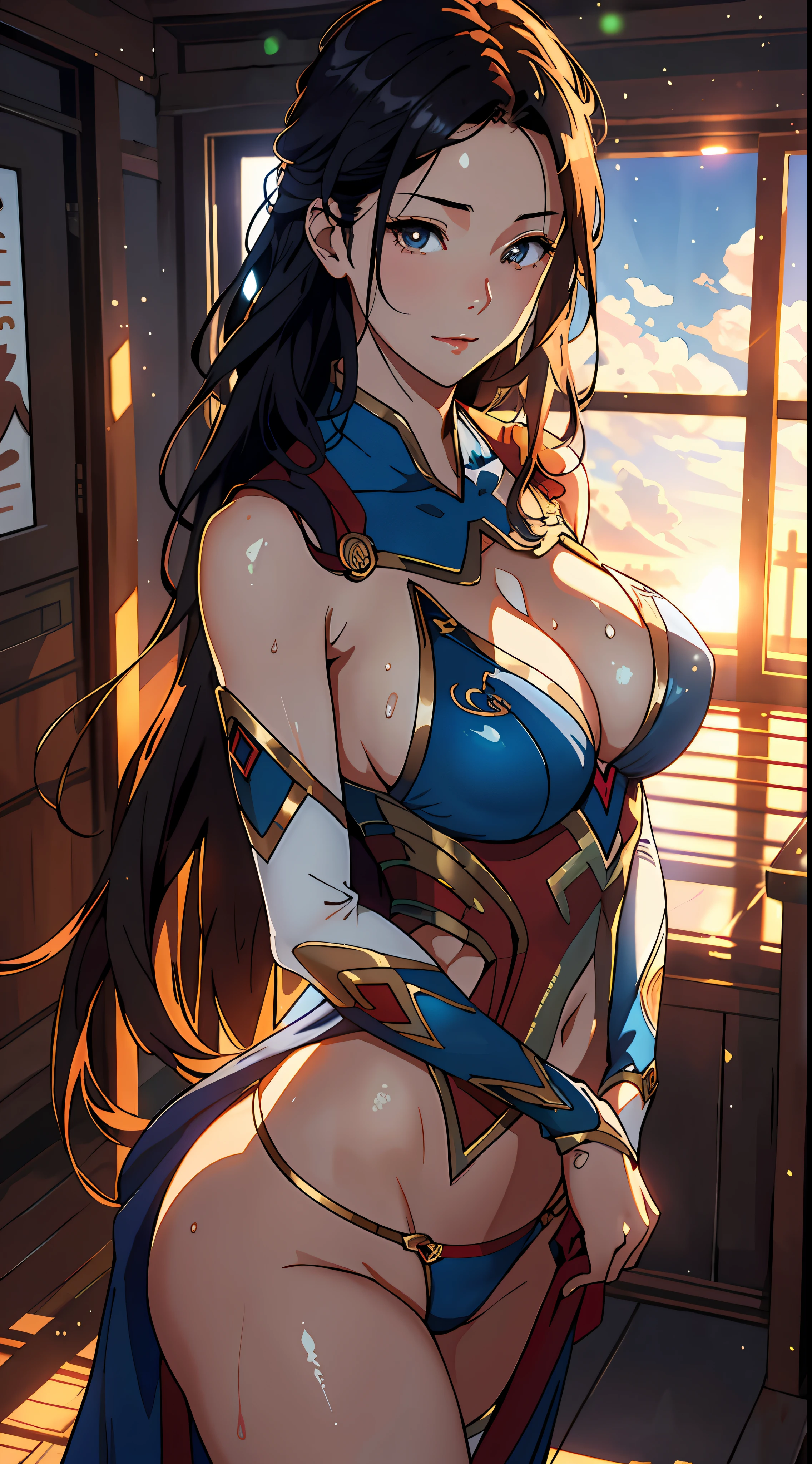 (RAW photo, Best quality), extremely detailed CG unity 8k壁纸,ink,astounding,电影灯光,lens_flare,dunhuang_Style,beautiful lady, Alphonse Mucha's style, light reflections, Oil painting, voluminetric lighting,sexy big breasts exposed,1female,36 years old,Huge breasts, 独奏, Supergirl,Wearing a sexy bikini Superman uniform, coniferous forest, She has long flowing hair, Bare genitalia, standing on your feet,Bigchest,Wet straight hair,Sweat profusely,drenched all over the body,frontage, hair straight, mostly cloudy sky,(((tmasterpiece),(Very detailed CG unity 8K wallpaper),best qualtiy,cinmatic lighting,detailed back ground,beatiful detailed eyes,Bright pupils,(Very fine and beautiful),(Beautiful and detailed eye description),ultra - detailed,tmasterpiece,)),facing at camera,A high resolution,ultra - detailed),beautifullegs,Very long hair,legs are open,Emotive expressions,Open-mouthed,Flushed complexion,Chest sagging,nakeness, Bulge,Expose the genitals,revealing breasts,Camel toes,with no underpants,extremely large bosom,Extremely colorful,Most detailed,fully body photo,The face is well lit