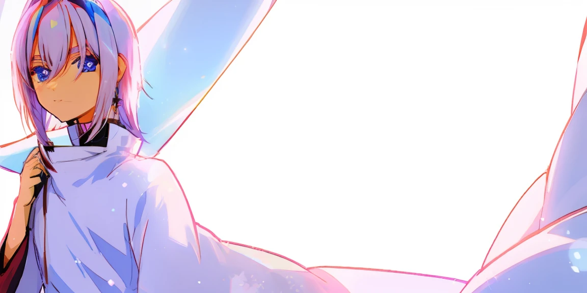 Garoto de anime com o cabelo branco brilhante brilhando no cabelo