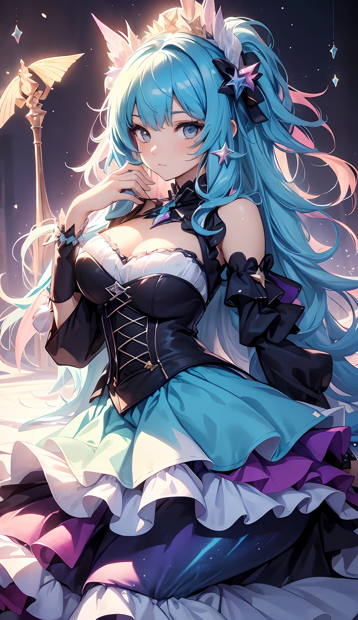 best qualityer,tmasterpiece,Ultimate resolution,downy,Extremely colorful,Colorful,Mermaid princess,a matural female,ta dress,starrysky
