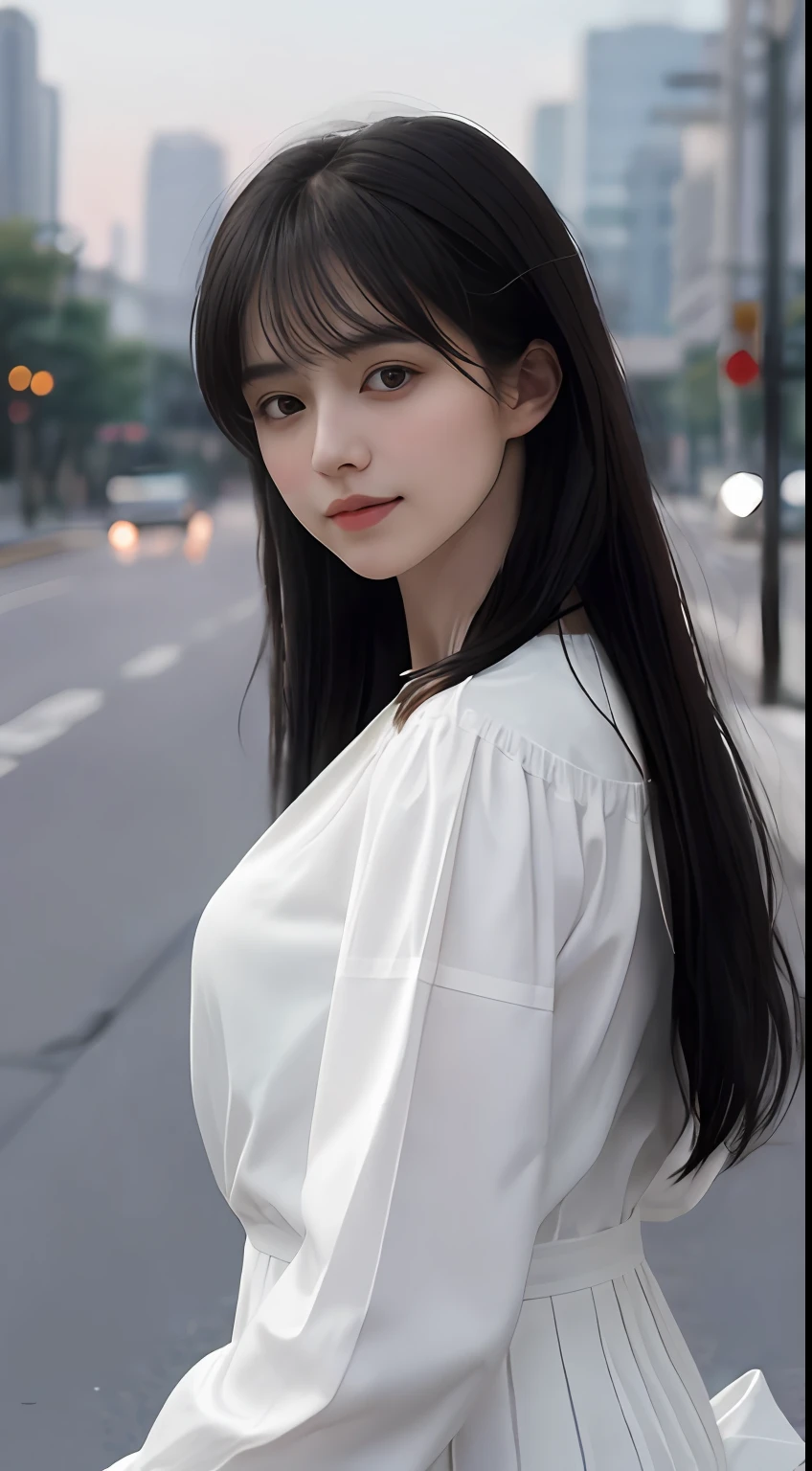 best qualtiy,tmasterpiece,超高分辨率,(Fidelity:1.4),(Ultra photo realsisim), (A high resolution), (8K),RAW photogr,1girll,cropped shoulders,cinmatic lighting, ssmile,short detailed hair,Black shawl straight hair,46 points oblique bangs,High-definition detail、Hyper-detailing、cinematic ligh、ultra-realistic realism、Soft light、Deep field focus bokeh、with short black hair,White skin,famousartwork,s the perfect face,beauitful face,beautidful eyes,((Perfect female body))