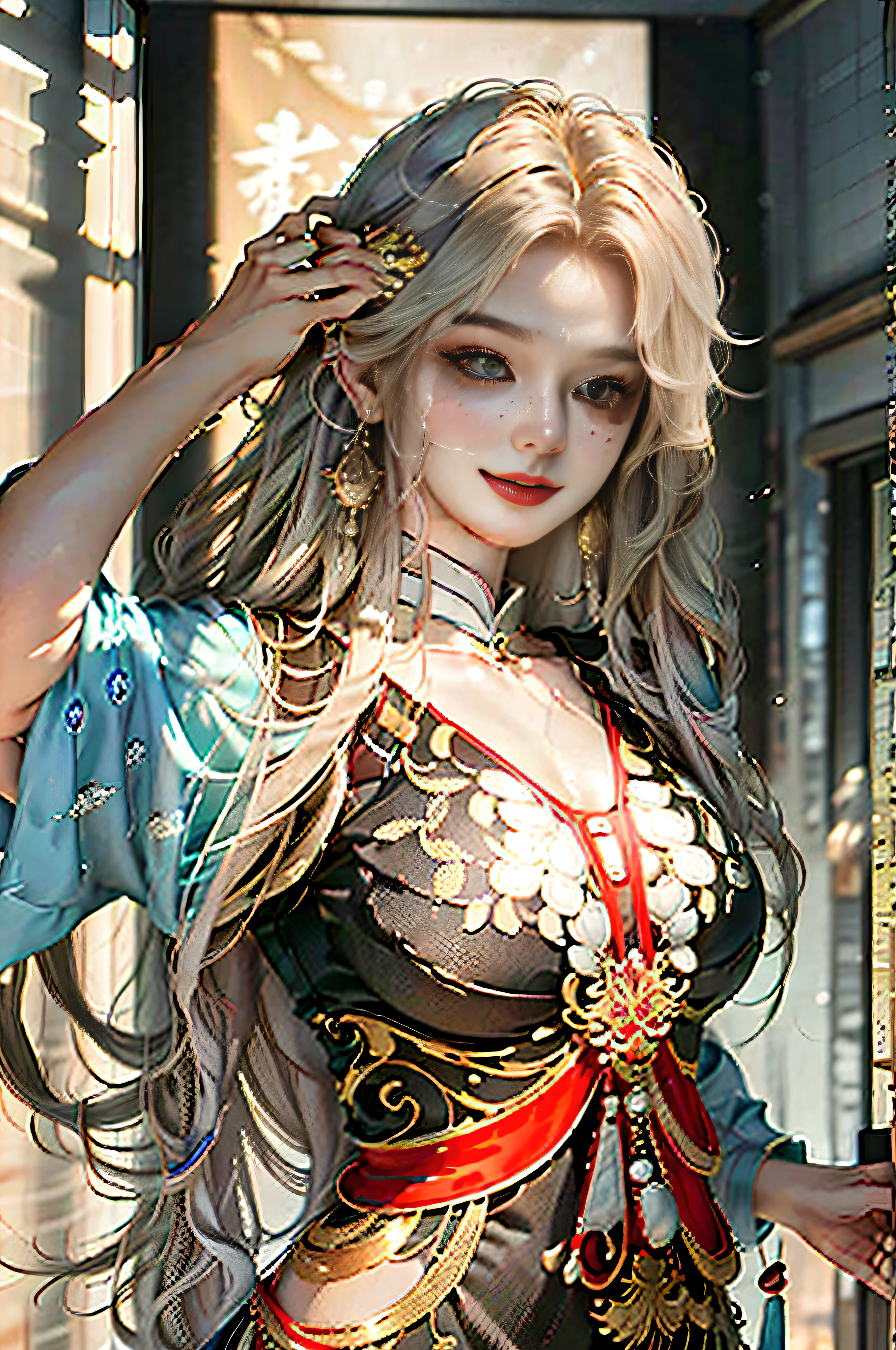 (top Quority,8K,tmasterpiece:1.3),Pretty Women with Perfect Figure:1.4,the hair,The large,Wear a pendant,Torn shorts,in a bedroom,Very detailed face and skin,Detailed eyes,二重まぶた,duet,Wear a cheongsam,Long legs,Big chest,ssmile, slim, Bigchest, cleavage, full bodyesbian,Fine fine skin,tack sharp focus,adolable