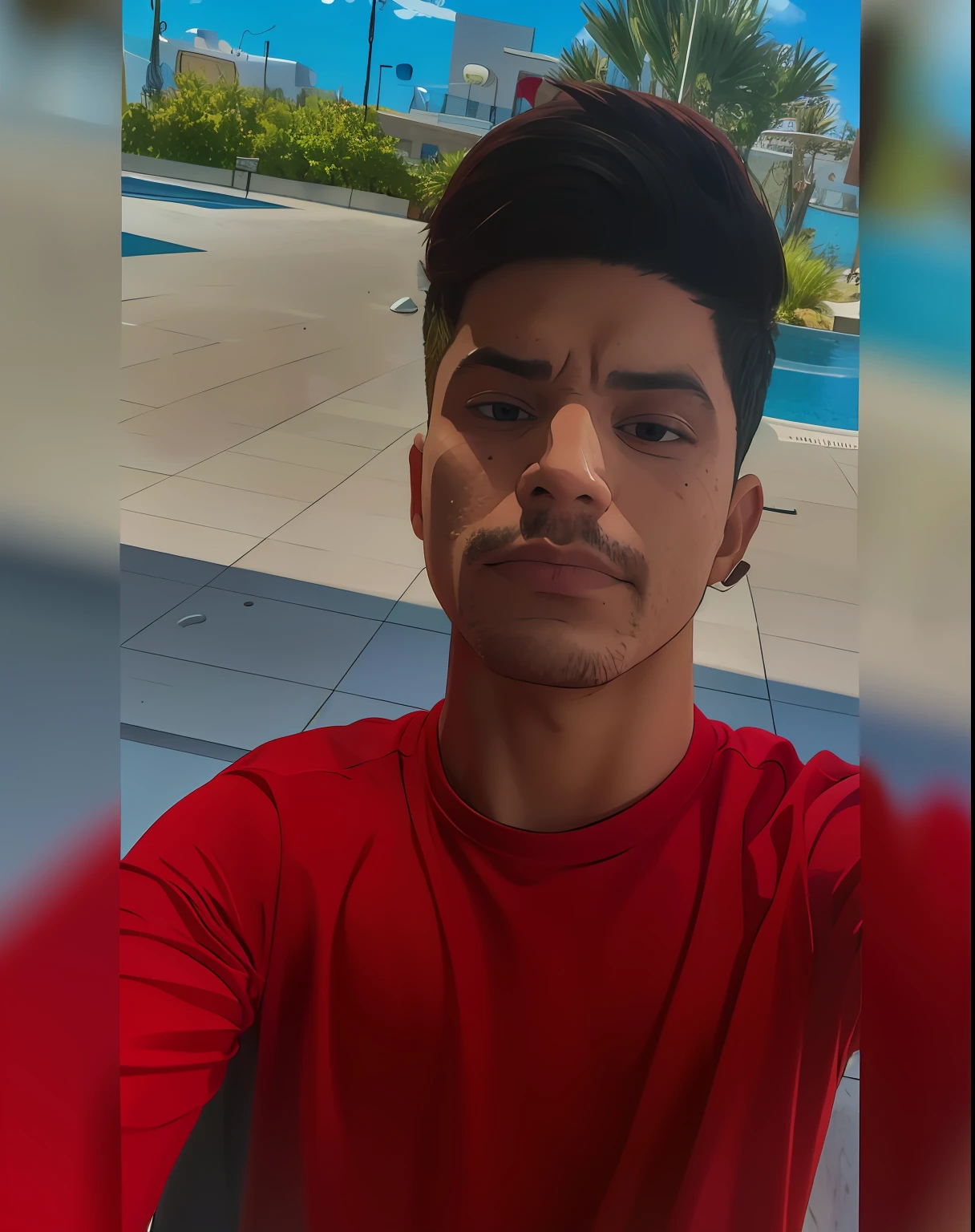 There's a man who's taking a redshirt selfie, 22 anos
