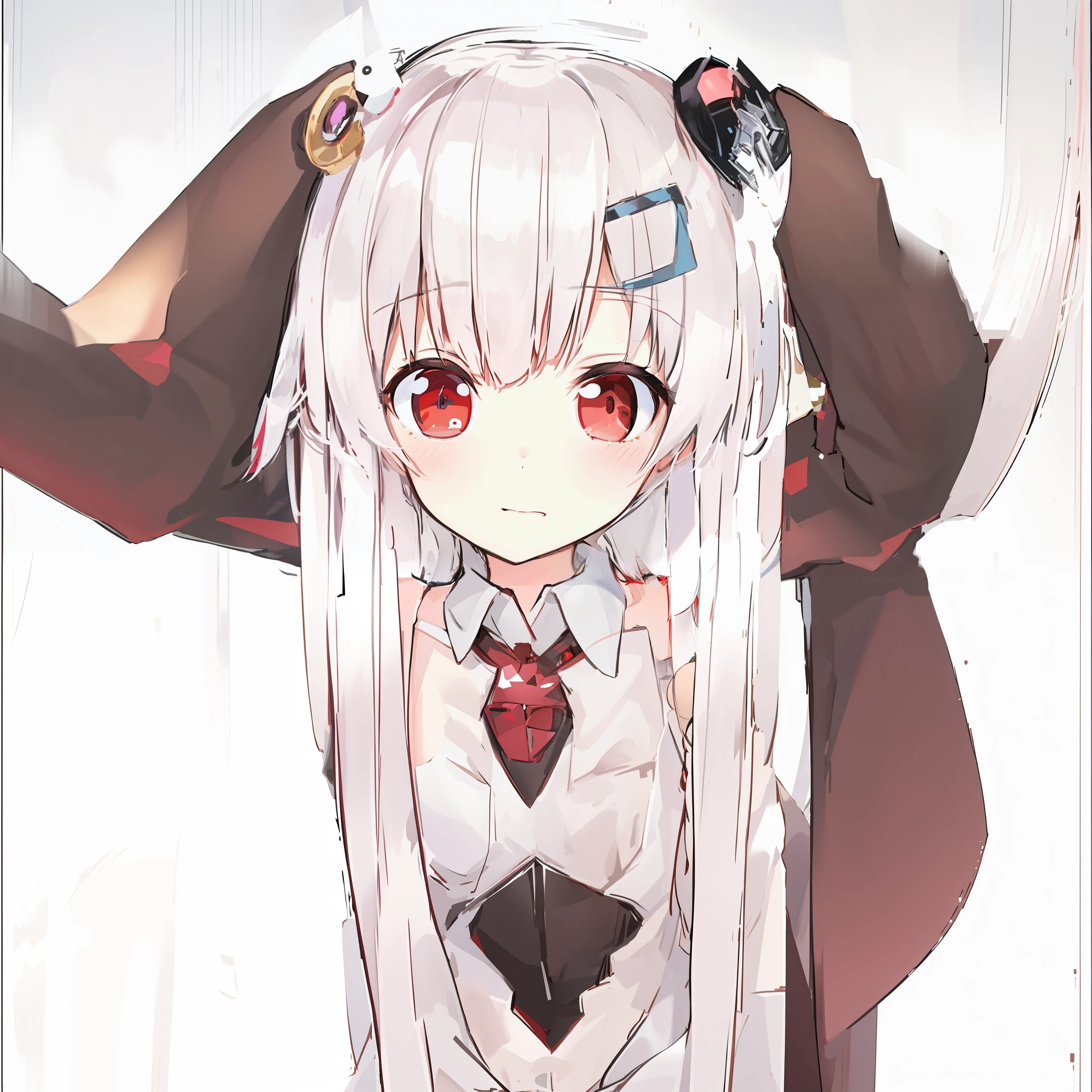 Tomboy anime girl long white hair red eyes