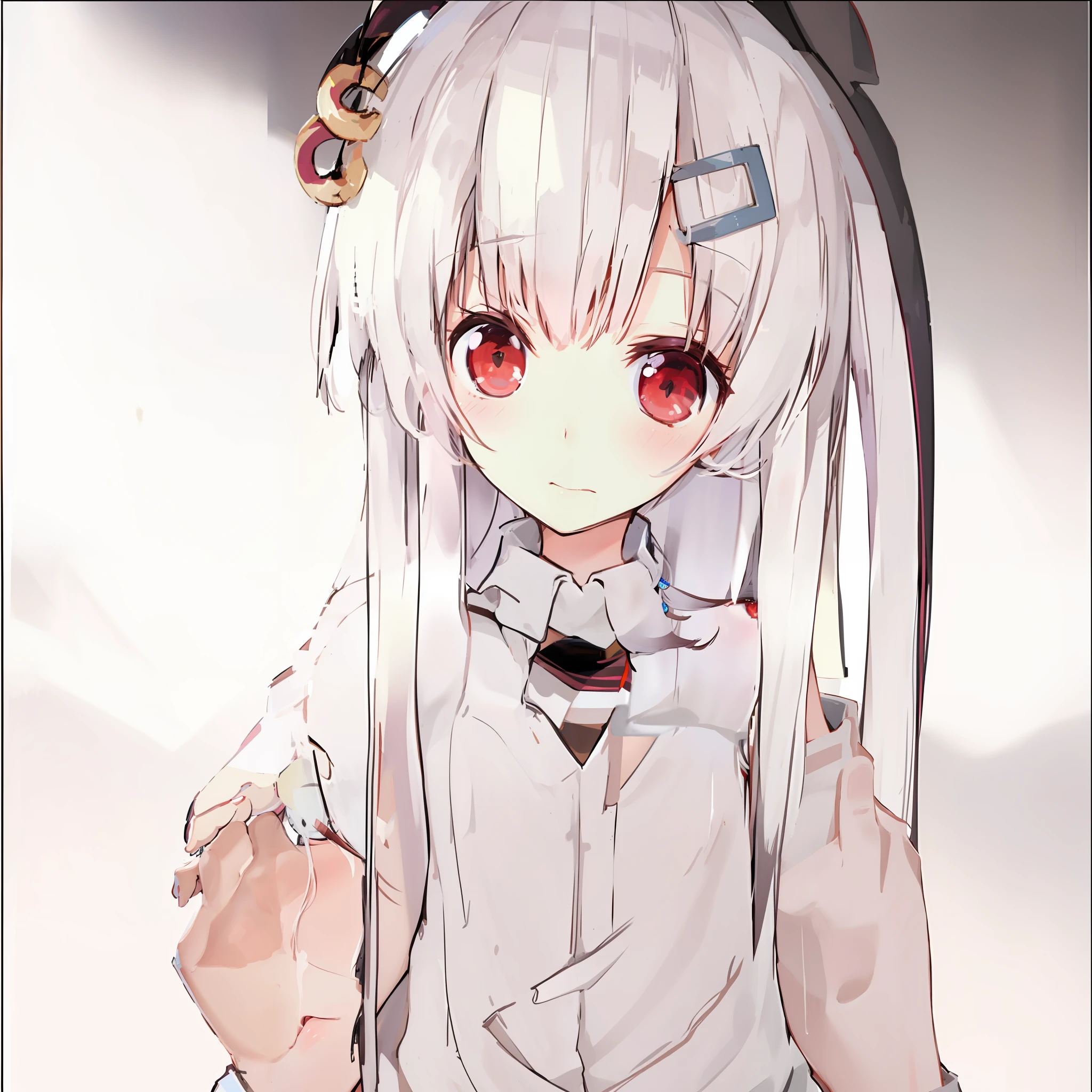 Tomboy anime girl long white hair red eyes