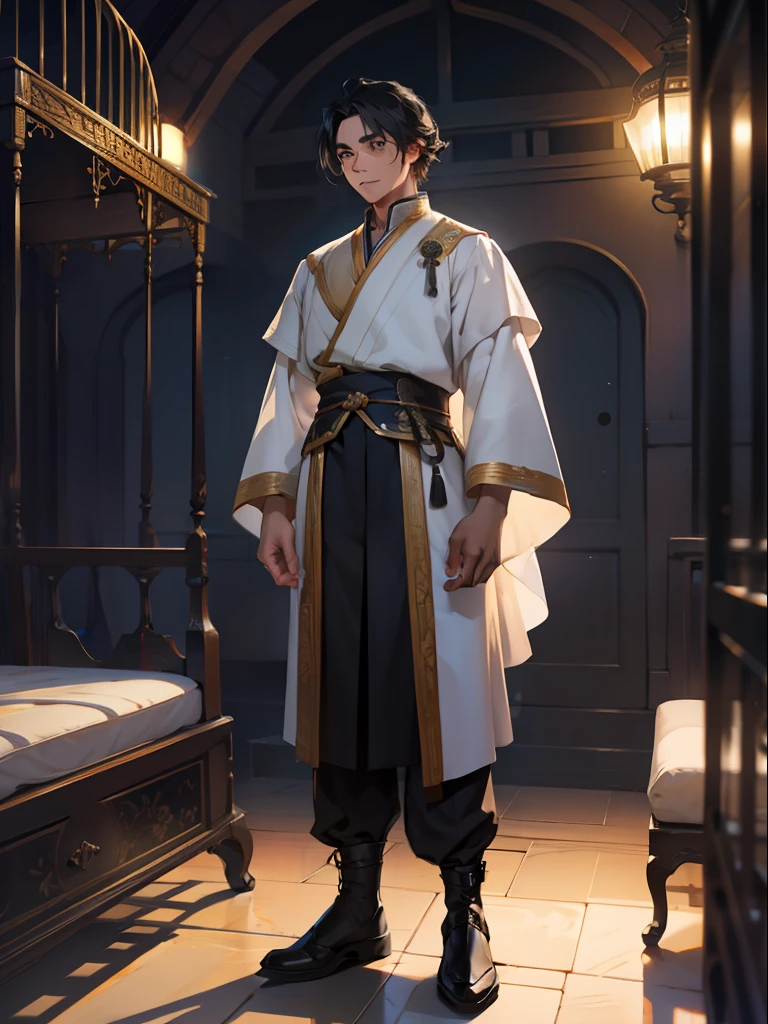 of a guy，Douluo Continent costume，Black hair，Mighty，standing on your feet，In a cage，