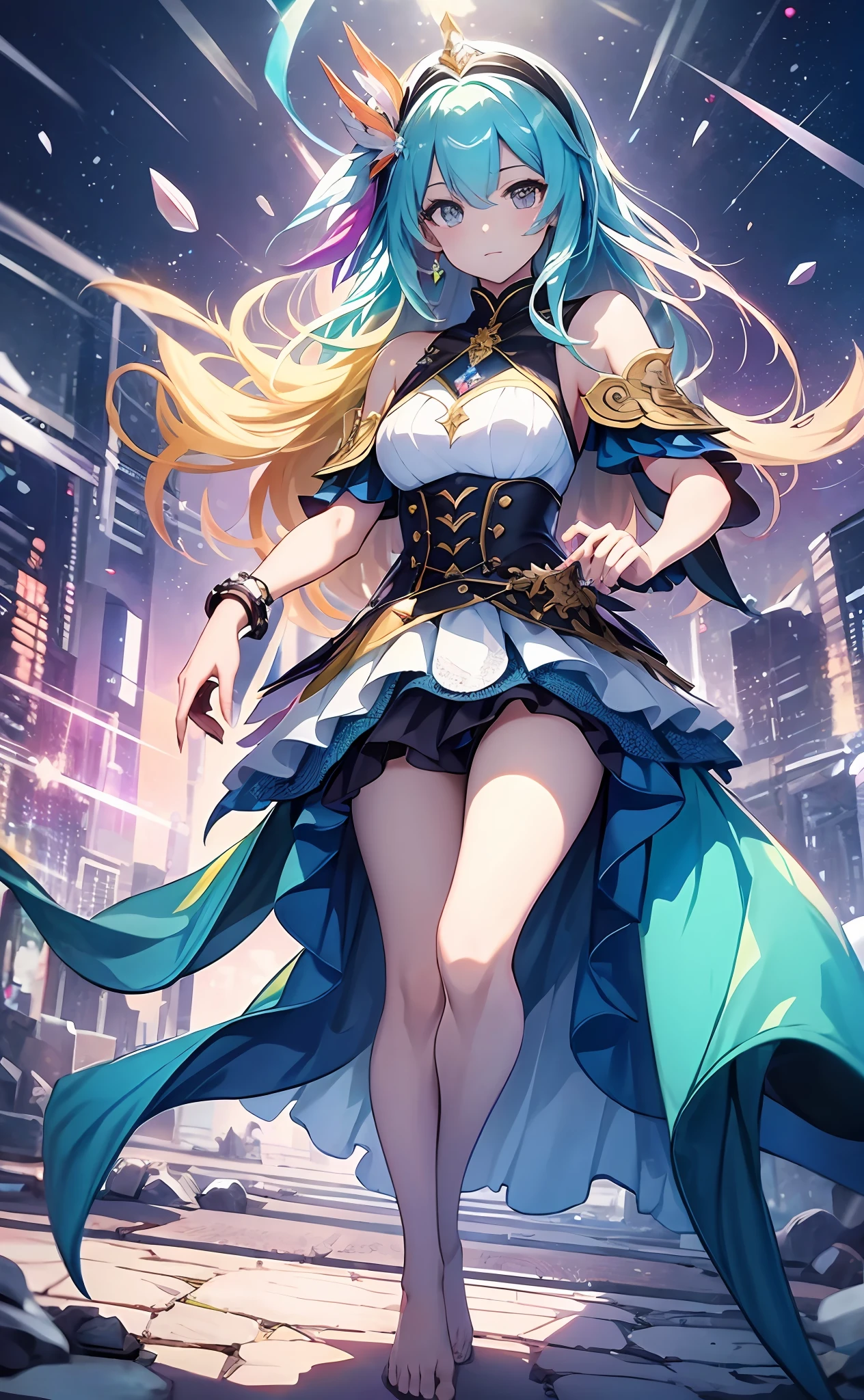 best qualityer,tmasterpiece,Ultimate resolution,downy,Extremely colorful,Colorful,Mermaid princess,a matural female,比基尼,The barefoot,starrysky
