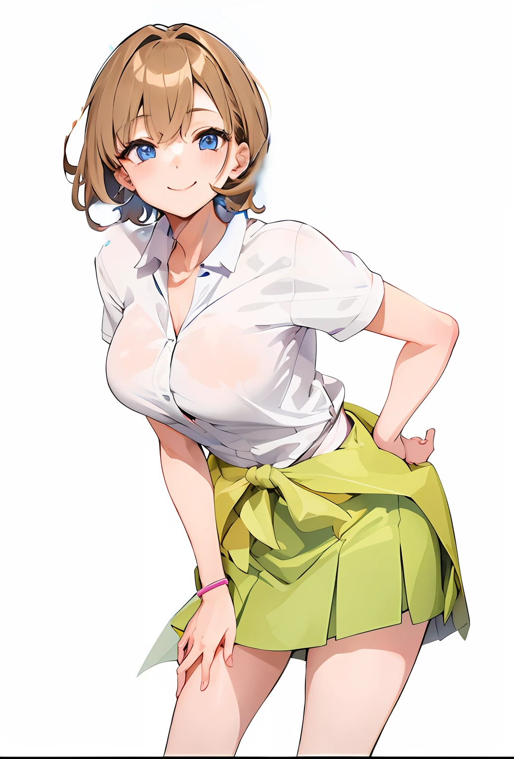 Light brown hair、Berry Short Hair、Blue eyes、cute smile face