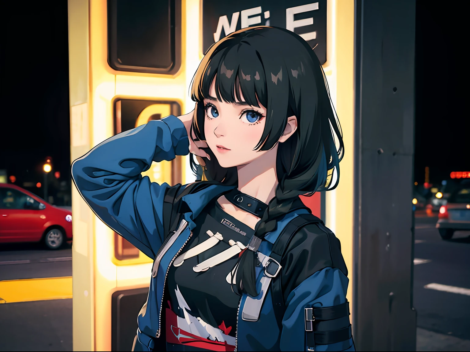 Young woman 25 years old: 1.3, Long black hair: 1.2, Casual wear: 1.2, Daytime: 1.2, On the street: 1.2, Film lighting, Surrealism, UHD, ccurate, Super detail, textured skin, High detail, Best quality, 8k