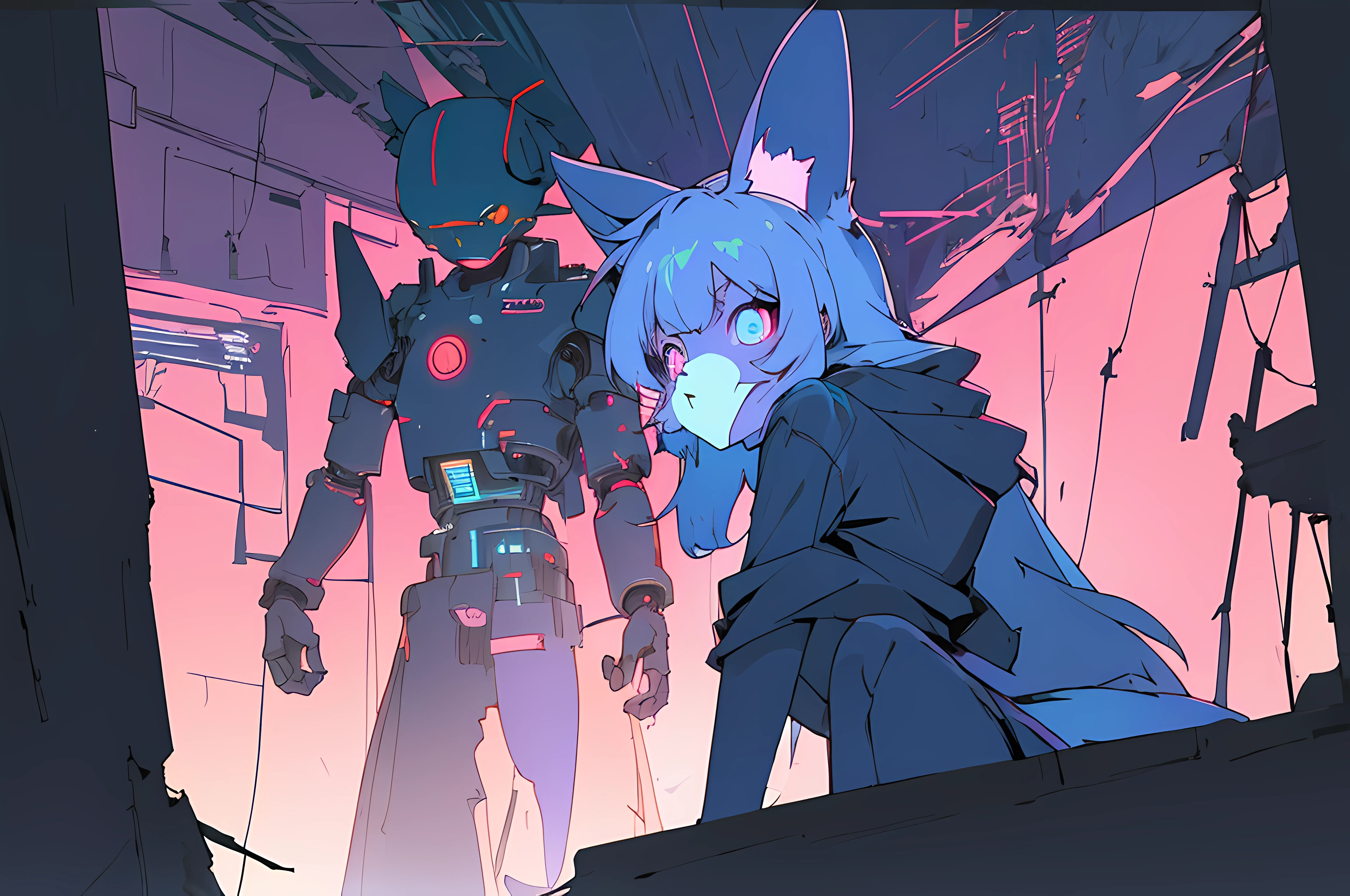 (vintage vhs), (crt screenshot), (((dark scene))), (((dark cloudy scene))), (((angel's egg anime))), (((serial experiments lain anime))), (((underground basement scene))), (((unlit nighttime scene))), (((dark abandoned computer lab house))), (((solemn blue anthro kemono furry rabbit exploring old computer screens))), (((underground cavern filled with glowing computer screens))), anime rabbit character with futuristic hair and glowing eyes exploring old ruins, anime art, anime aesthetic, (((old ruins in background cel art))), kemono anime rabbit girl, wearing cybernetic bunny ears, angry female fighter --v6