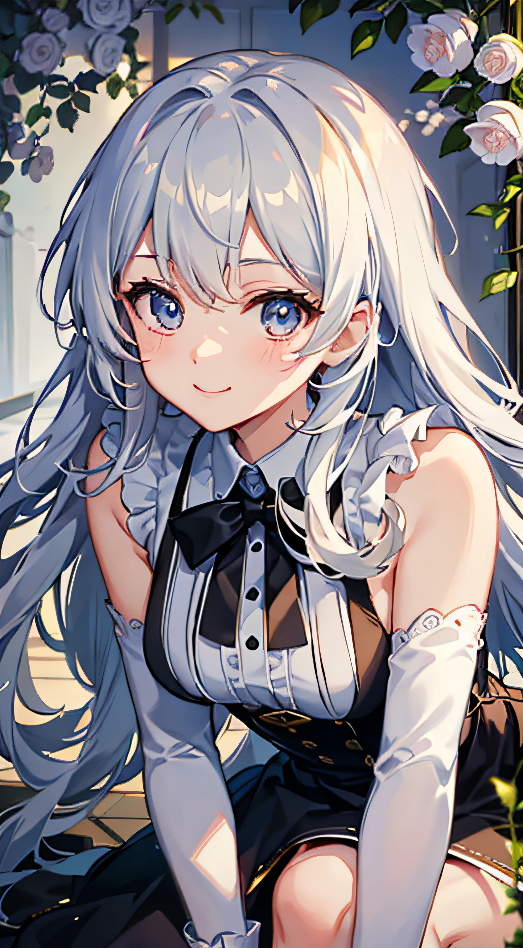 8K, Best Quality, Masterpiece: 1.2) , Super Detail, 1 Girl, Cute, Indie, Beautiful Details Sky, Detail Cafe, Evening, Sit Down, Dating, (Nose Red) , Sweet Smile, (Smile: 1.15) , (Shut Up) Small Tits, Small Beautiful Detail Eyes , Night, Wet, (long sleeve maid dress),mayijiang,light smile,mid_breats,best quality , Long Hair, Flowing Hair,