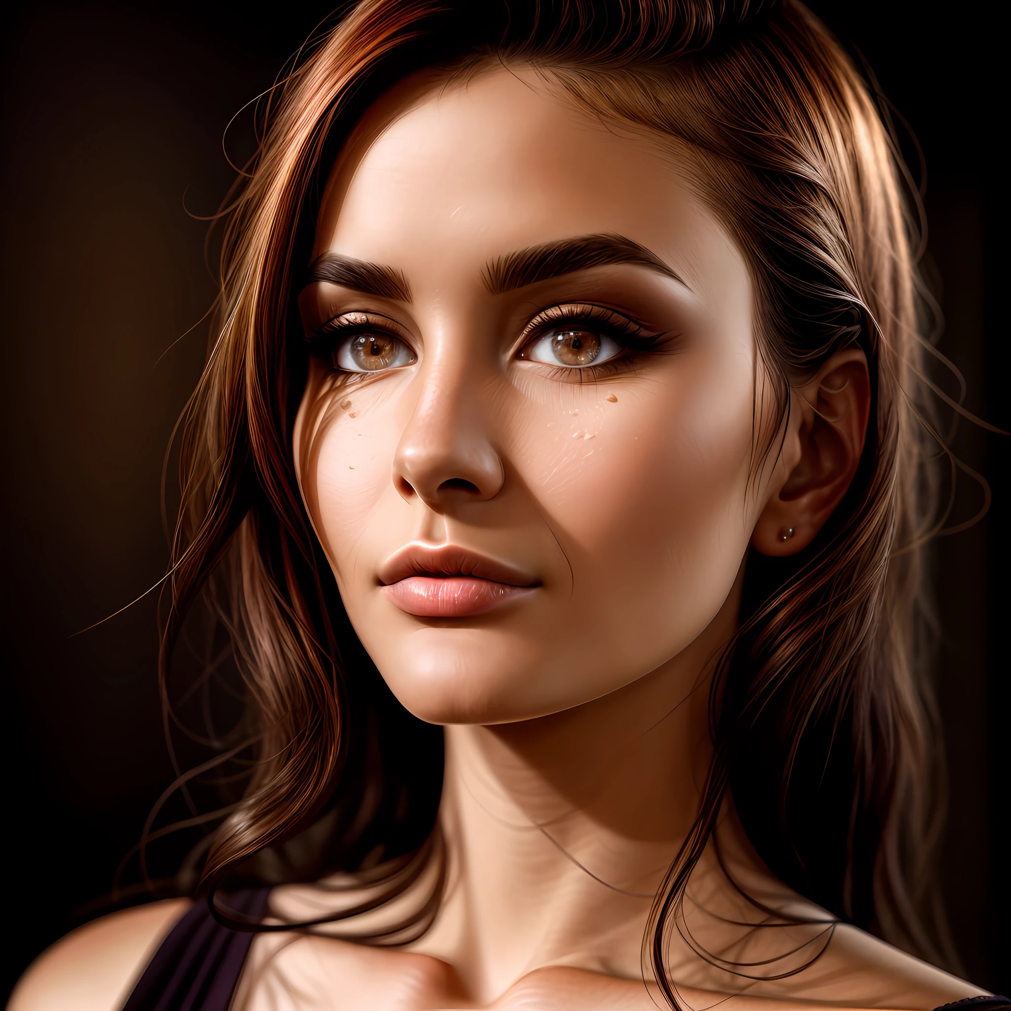 Professional portrait photo  face on the side, natural skin texture, 4K textures, highly detailed, elegant, HDR, sharp focus, insane details, intricate details, hyperdetailed, exposure mix, cinematic light, 32mm