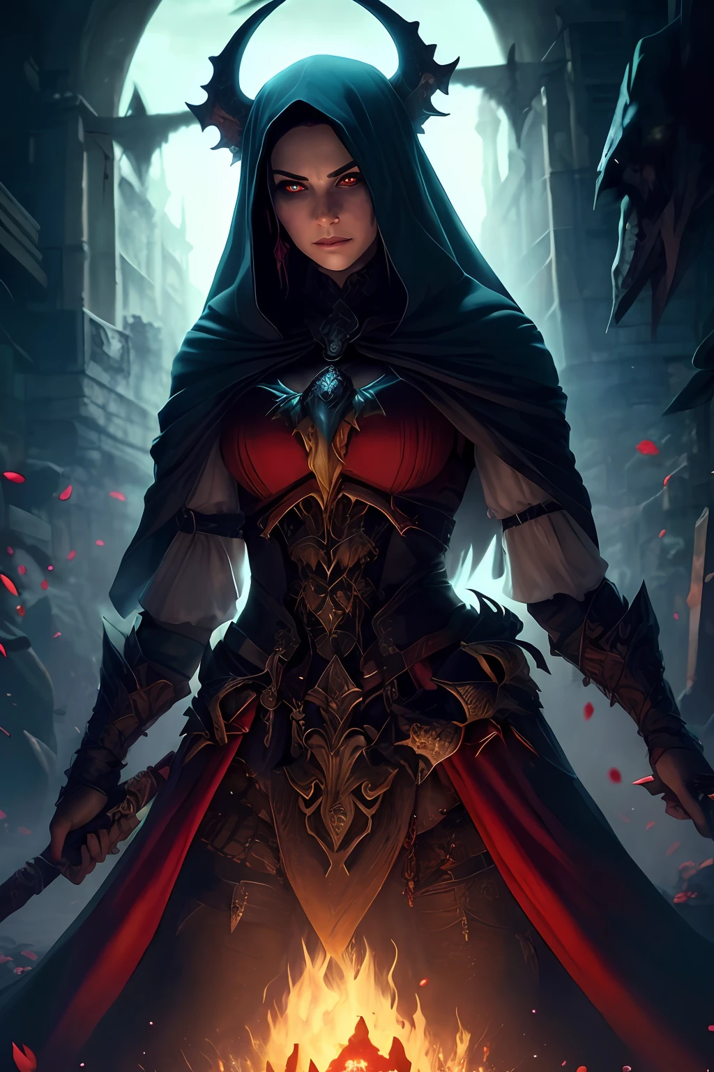(papel de parede 8k extremamente detalhado), an average photo of a beautiful woman fearful necromancer, intrincado, alto detalhe, Dramatic