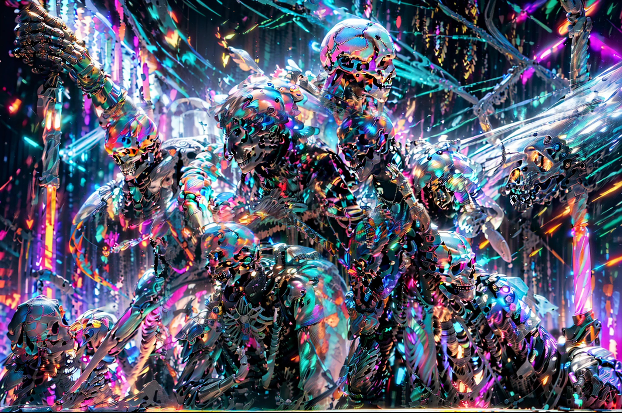 (masterpiece, top quality, best quality, official art, beautiful and aesthetic:1.2),(1man with full armor:1.3),neon lighting, (vibrant glow:1.2), extreme detailed,colorful,highest detailed ((ultra-detailed)), (highly detailed CG illustration),cinematic light,solo,(machine made joints:1.2),((machanical limbs)),(blood vessels connected to tubes),(character focus),science fiction,skeleton style,