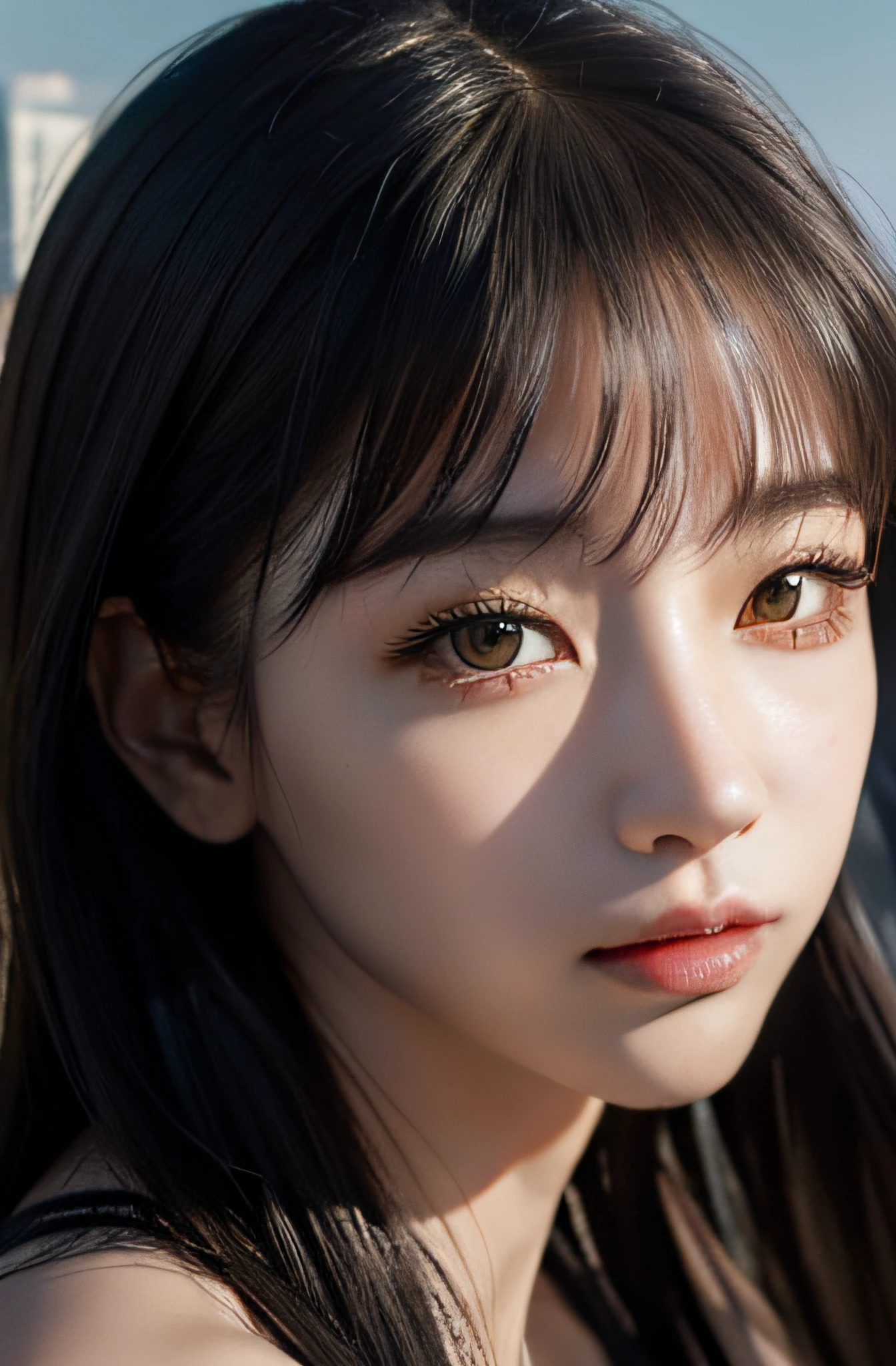 （1girll：1.3）， 独奏， （（（very vey very detailed face））），（（very detailed eyes and faces））），beatiful detailed eyes，Body parts__，offcial art，Unified 8k wallpaper，ultra-detailliert，Beautiful and beautiful，big breasts beautiful，tmasterpiece，best qualtiy，primitive，tmasterpiece，ultra fine photos，best qualtiy，超高分辨率，photorealistic realism，rays of sunshine，full-body portraits，stunningly beautiful，，dynamicposes，delicated face，Vibrant eyes，（From the front side）， Full body like，Final Fantasy Tifa，Very detailed city roof background， Roof，looking over city，详细的脸，detailed complex busy background，Untidy，opulent，milkyW，highly detailedskin，Realistic details of skin，Visible pores，Clear focus，volume fog，8K  UHD，digital SLR camera，high qulity，filmgrain，White skin of the，photo-realism，DL，A huge metropolis of the dystopia of the future， semi transparent
