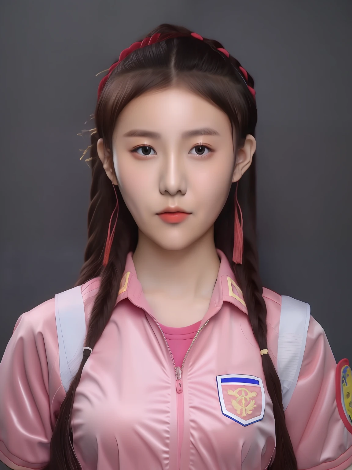 Chinese female high school student，PVC pink school uniform