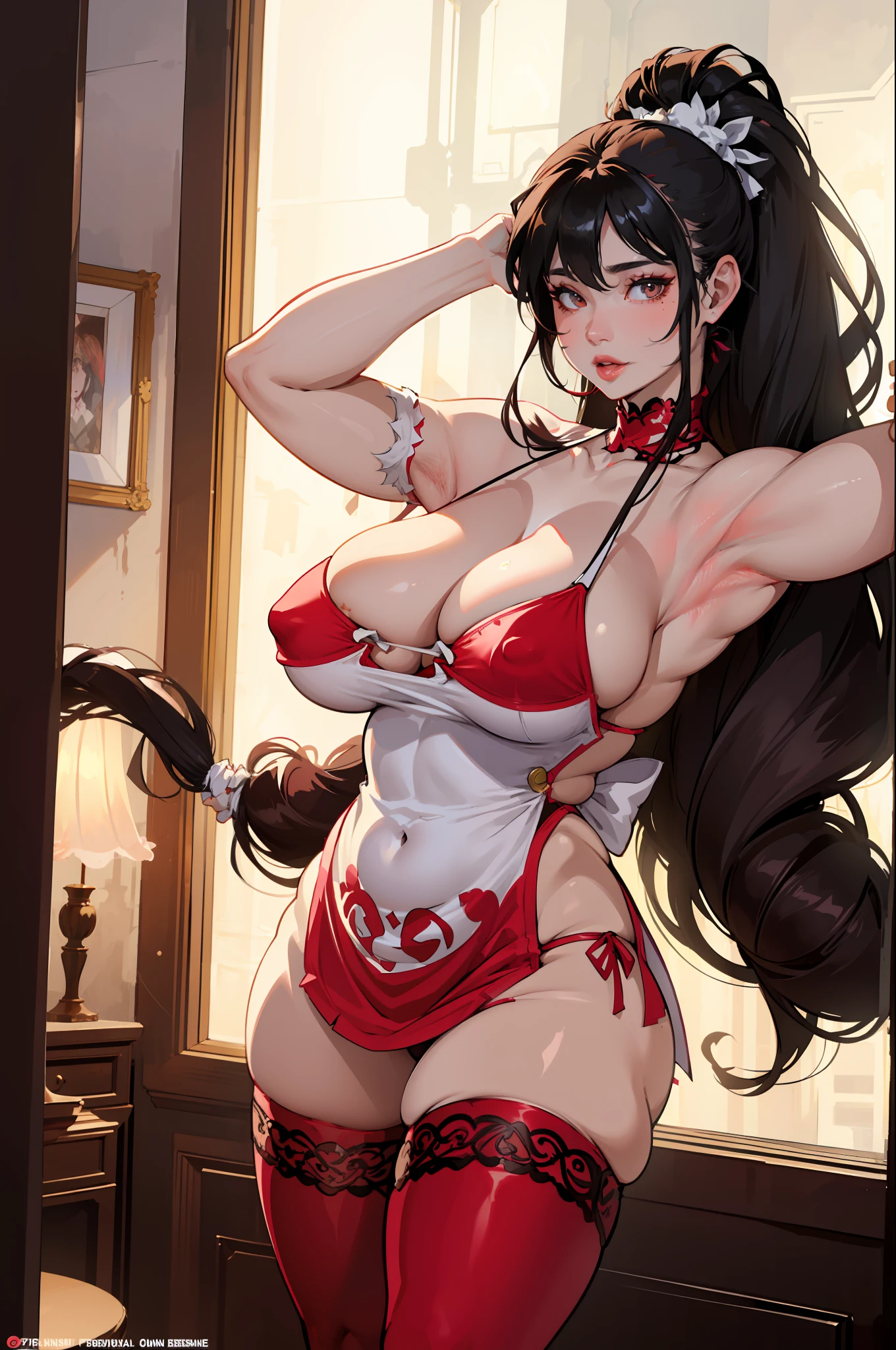 Hot mom,独奏,(:1.3),thick thight,upper legs,Wide buttock,dent in the skin,Double tail,curlies,ssmile,cheerfulness,(Red latex apron:1.2),cparted lips,plumw,,Obscenity,exposed midriff,protruding areolas,gigantic cleavage breasts,4K,realistic humid skin,Armpits,Large curved hips,a variety of poses,Stick out a very long tongue,Fleshy figure,with perfect legs,Hypertrophic,protruding areolas,,Bronzed skin,detailed lips,bubble butt,Dewy,mouth drool,Lick,Place your fingers between your legs,Hungry and thirsty housewives,erected,Wrinkles,Clean the room,Eyes look at the lens,A shy look,Blushing aunt,Two braids,Smooth skin,Very meticulous clothes,Intriguing set,extremly high detail,A detailed face