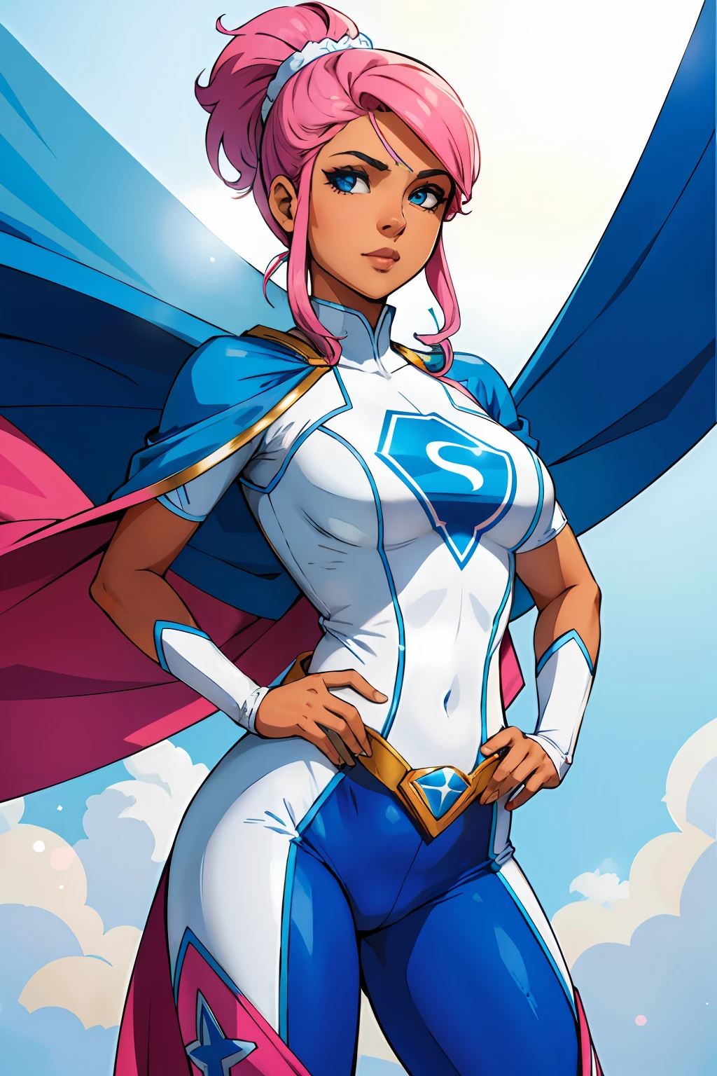 Woman from Espírito Santo super hero blue white and pink clothes from Espírito Santo Espírito Santo flag