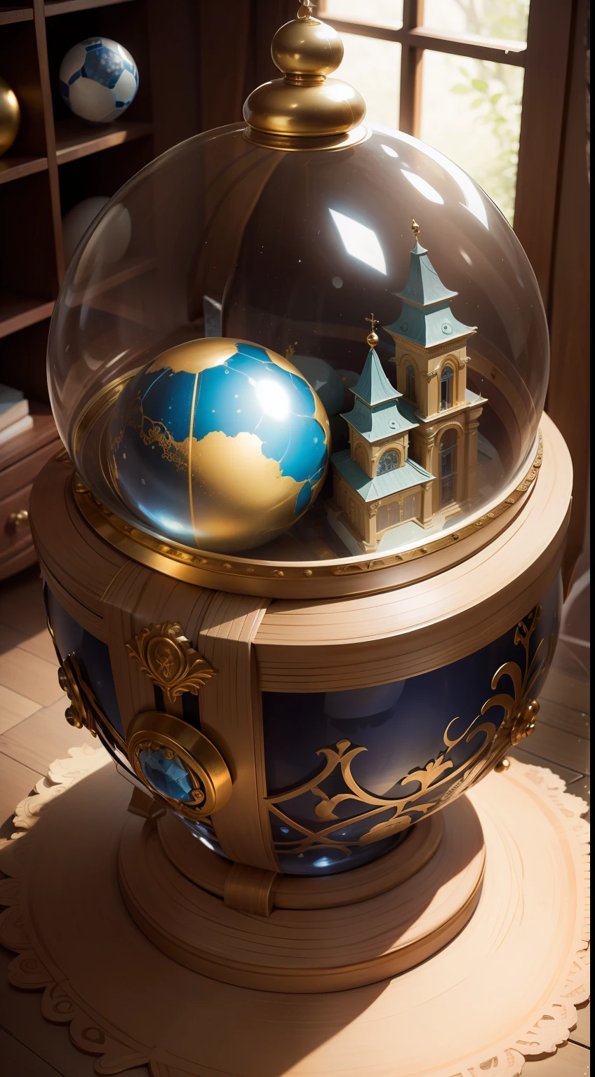 Caixa de Pandora dentro de um globo, orbe, bola de cristal" in Portuguese would be "Caixa de Pandora dentro de um globo, orbee, bola de cristal.