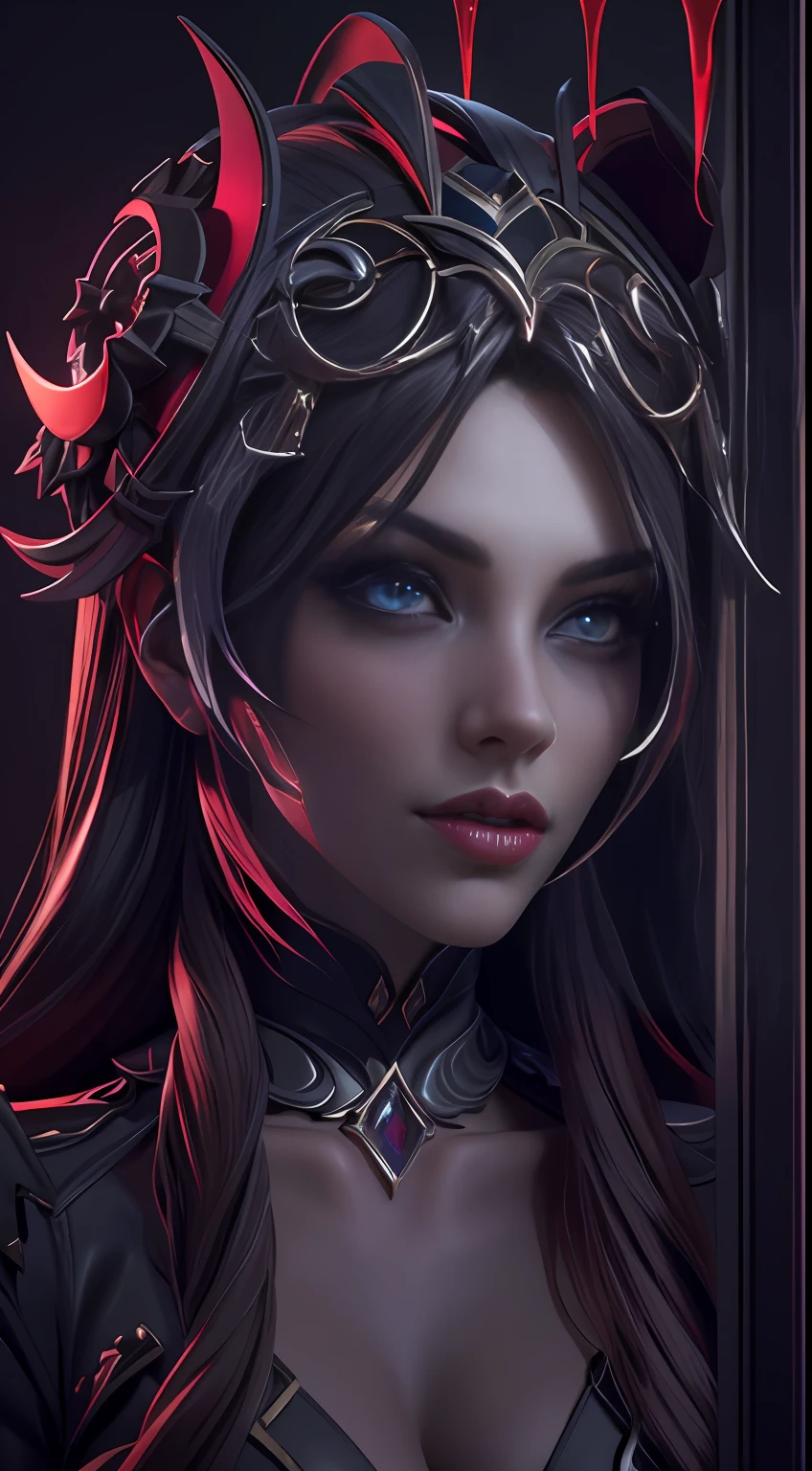 "Isabella Bloodthorne - With a seductive allure and a captivating gaze, Isabella Bloodthorne lures her prey into her deadly embrace, reveling in the taste of their life essence, in 4D rendering style (3DMM_V12) with the mdjrny-v4 style, depicting a mystifying and dark atmosphere with a touch of chaos."