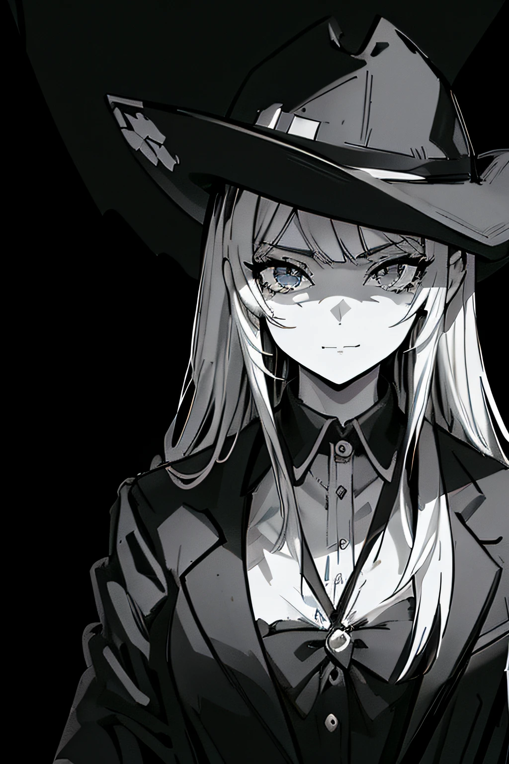 (Comic ???? Style),(black-and-white_High contrast),(Laura Budd_Pictures:0.5).( Lora More_Details:1.5) .(Cowboy Shot),(8K resolution)、8K、Less in 8K、8K resolution、high intricate detailed、((looking at the viewers))、 A detailed face, 1girl in, 独奏,Female executives of the mafia