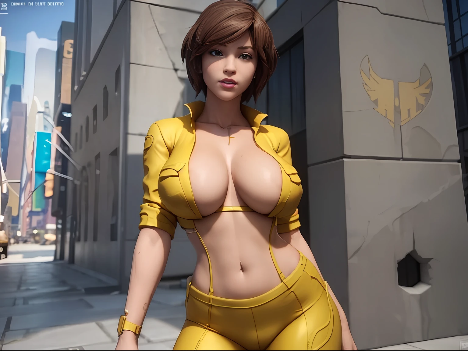 (april o Neil ))tetas perfectas, adolescente ,trasero grande, lindo sexy sensual cuerpo perfecto ,HD (((fondo en el drenaje de. New york)),cuerpo completo 8k , hiperrealista, (((como renderizado de Unreal Engine))) (grandes tetas) todo que parece a un render 3d(((on an empty background)))viste su traje overoll amarillo