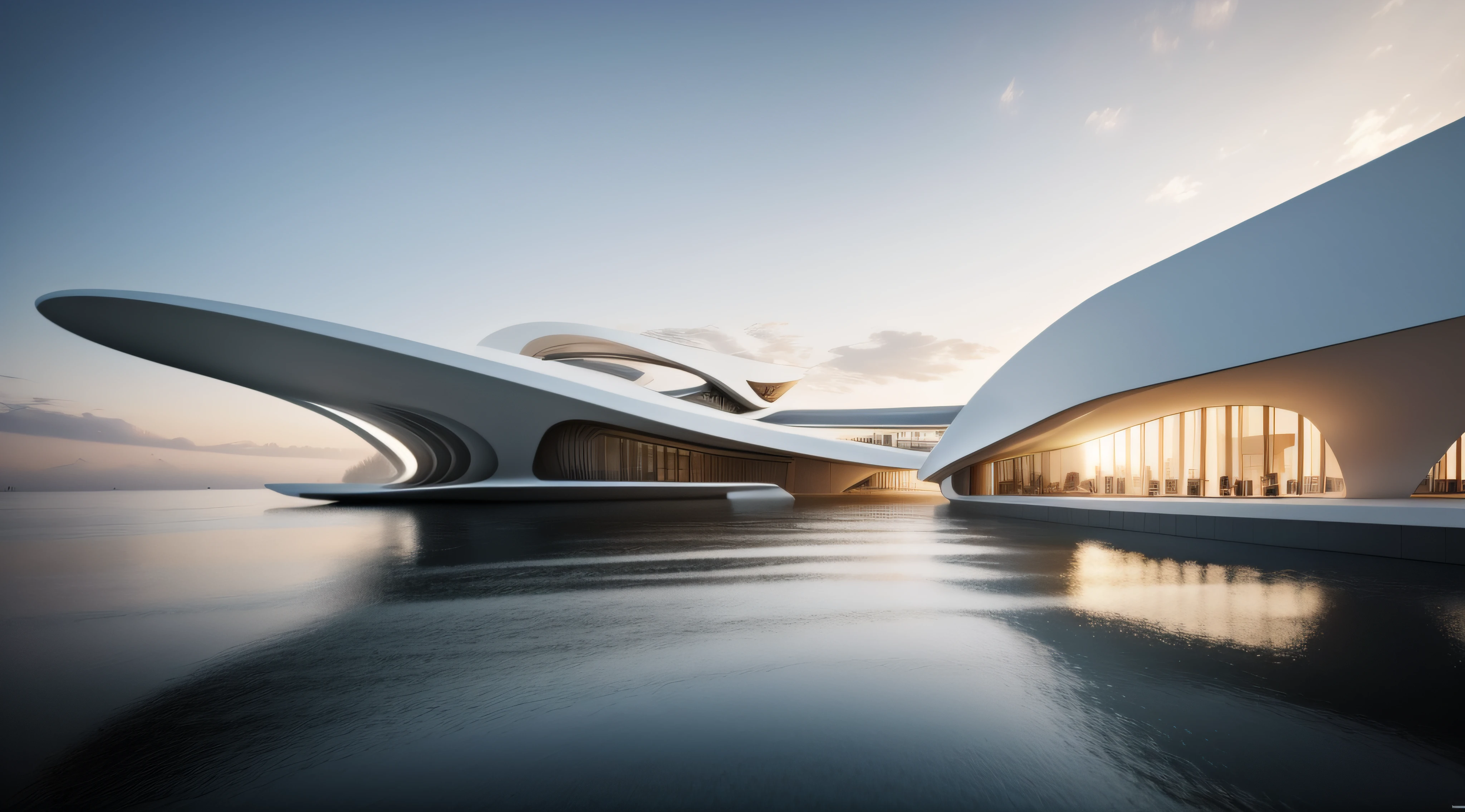 , obra-prima, (fotorealista: 1.2), melhor qualidade, 10 casas flutuantes sobre pilotis, zaha hadid, luz do dia, render Vray,