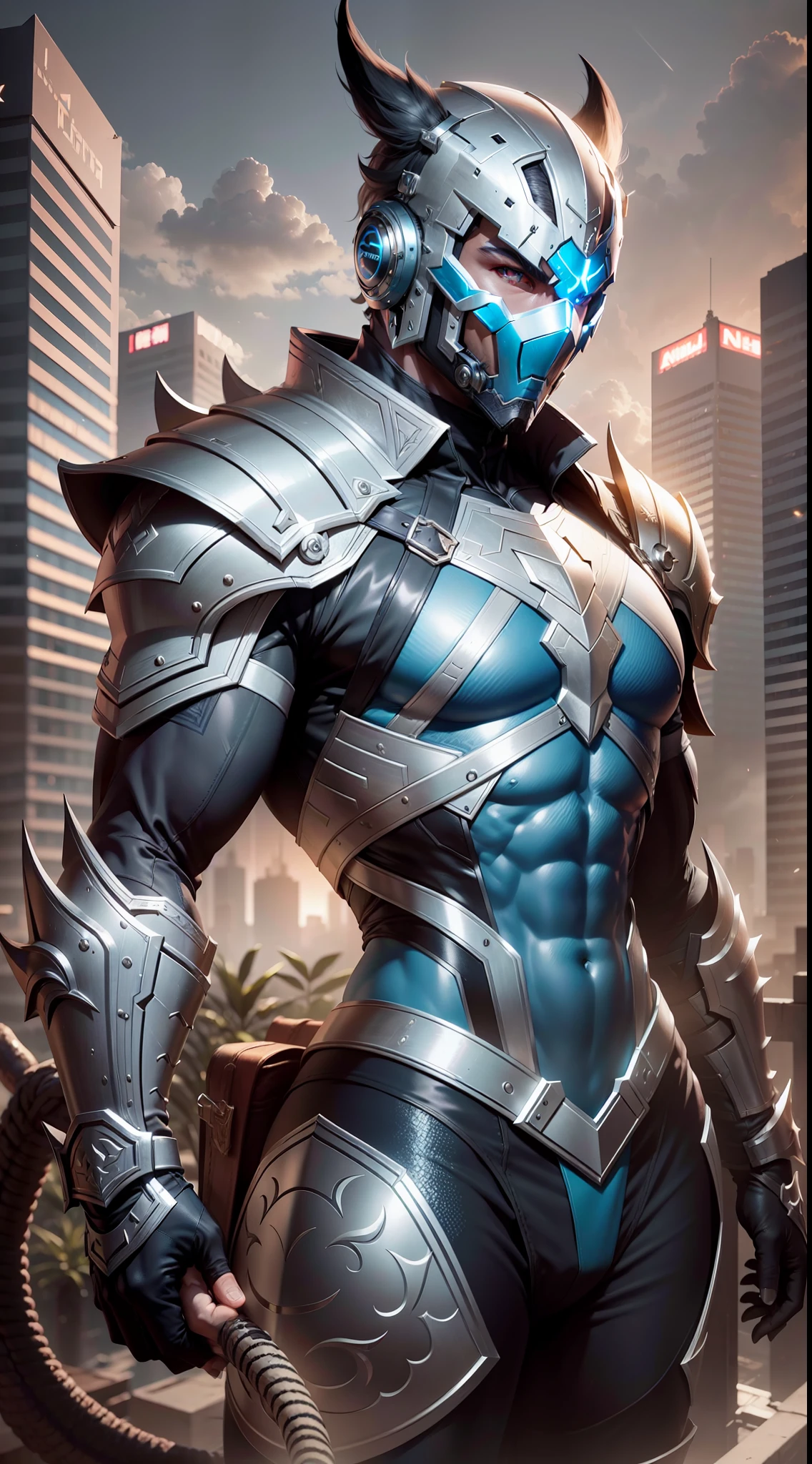 profesional lighting, HDR, ultra realista, 8K分辨率 , NinhaGaiden, armadura preta e dourado, male mask of Sub-Zero, alto, corpo atletico, at the top of the building.