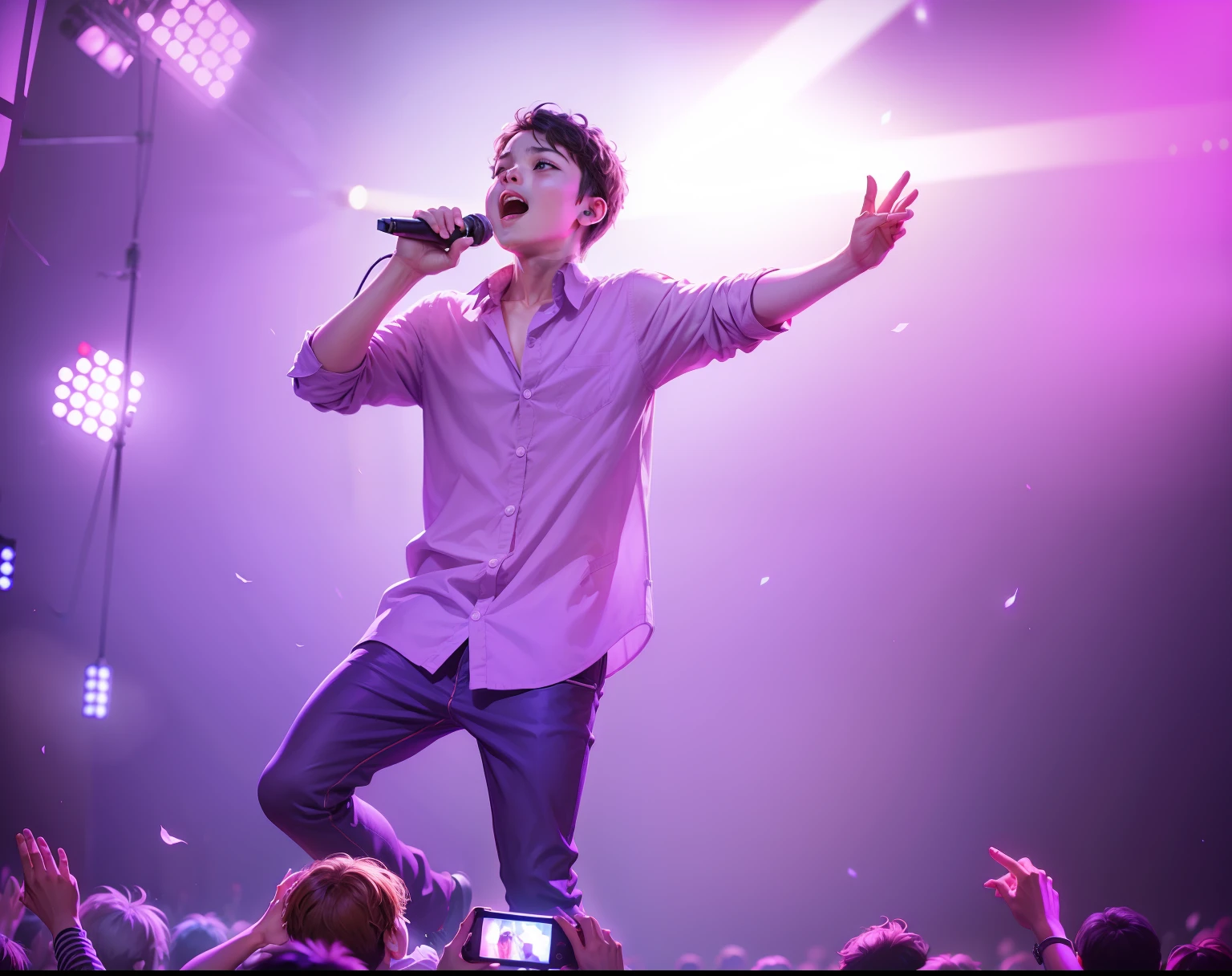 Boy in the singing concert, realistic and 4k
