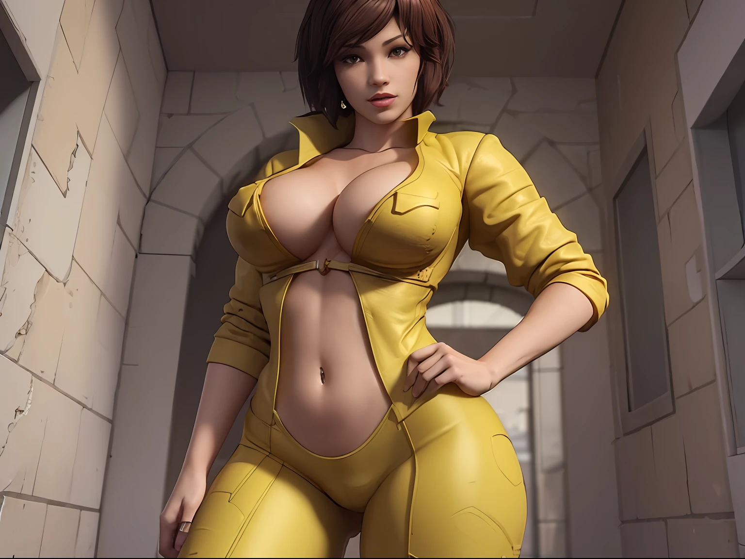 (april o Neil ))tetas perfectas, adolescente ,trasero grande, lindo sexy sensual cuerpo perfecto ,HD (((fondo en el drenaje de. New york)),cuerpo completo 8k , hiperrealista, (((como renderizado de Unreal Engine))) (grandes tetas) todo que parece a un render 3d(((on an empty background)))viste su traje overoll amarillo