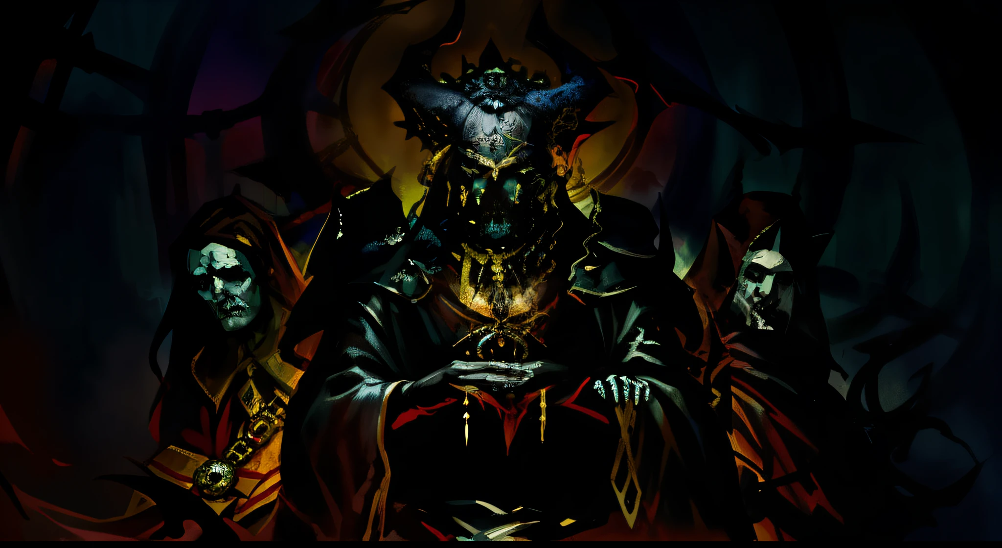 (master part, max quality), gothic art, estilo sombrio, Holy evil trinity, fantasia, tentacles, Three heads of cardinals, detalhes impressionantes, horripilante, Catolicismo, papa, Roma, monstro que se rasteja