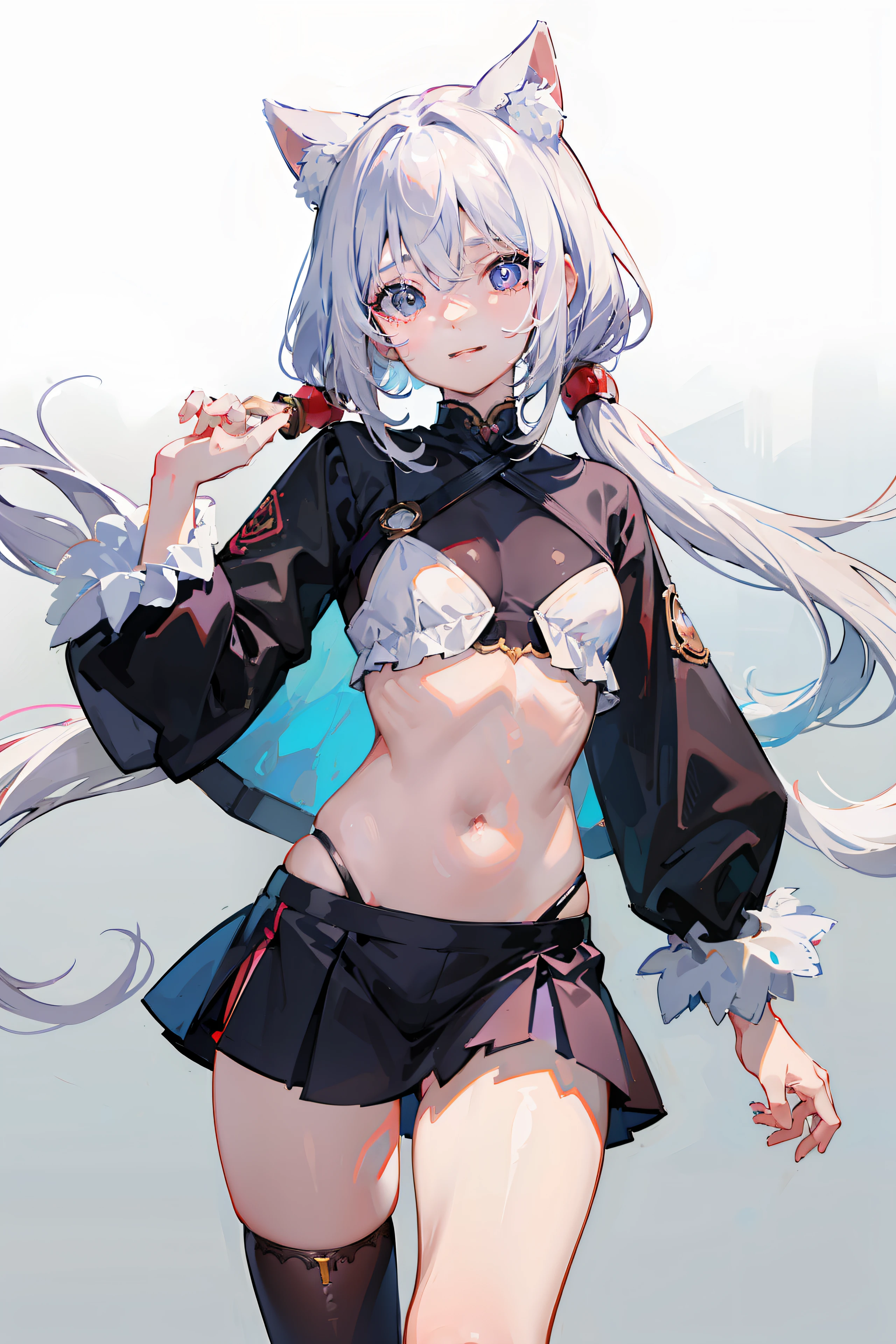 an anime girl、cute 、White hair、best anime 4k konachan wallpaper, anime style 4 k、Trending on ArtStation pixiv, A sexy、A smile、View between legs、face perfect、Clothes with a thin stomach, Beautiful face, extremely detailed cute anime face