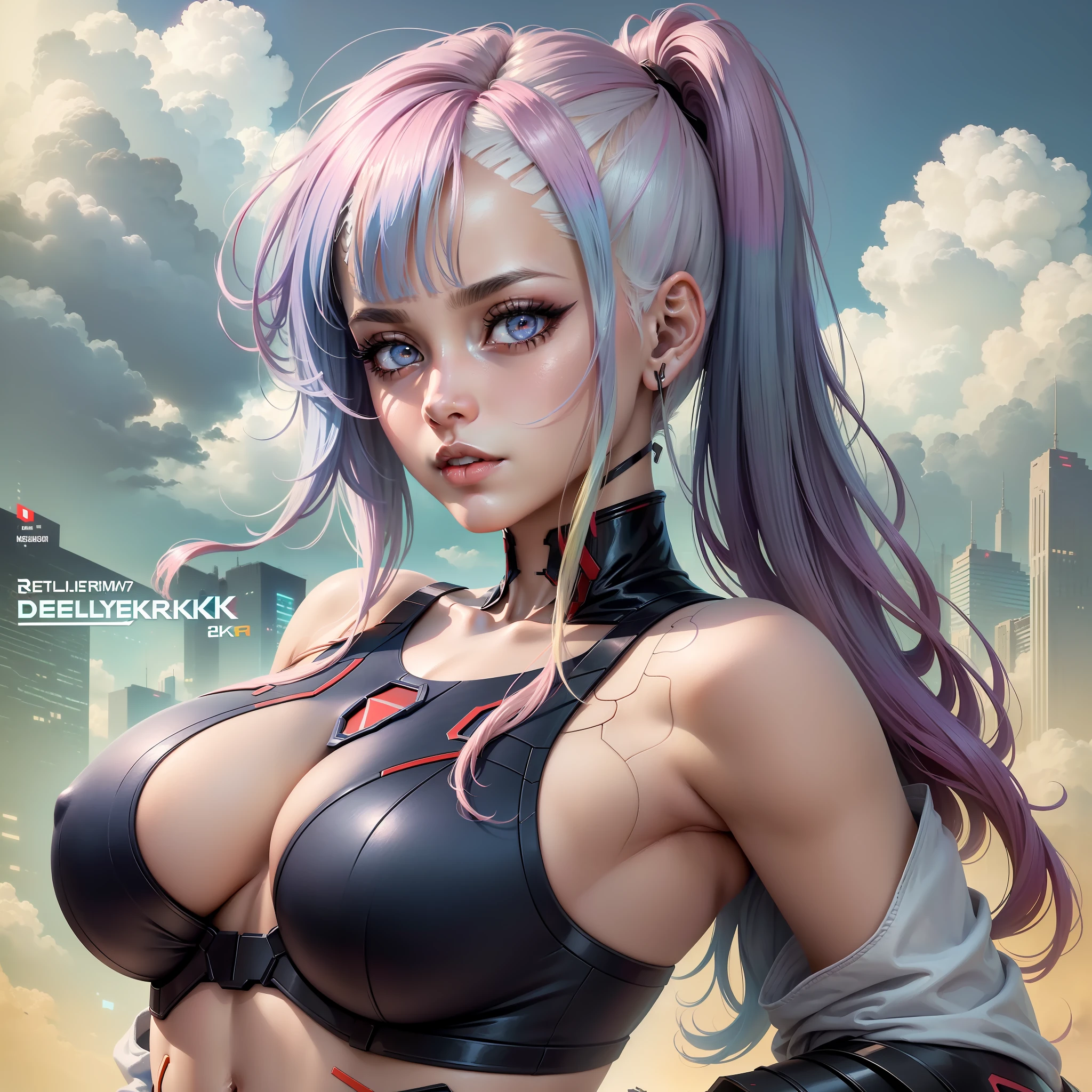 Lucy Cyberpunk Edgerunners, muito gostosa, seios muito enorme, muito sexy, no bra or very sexy bra, (hiperrealista, (alta resolução), (8K), (extremamente detalhado), (best illustration), (belos olhos detalhados), (melhor qualidade), (obra-prima)