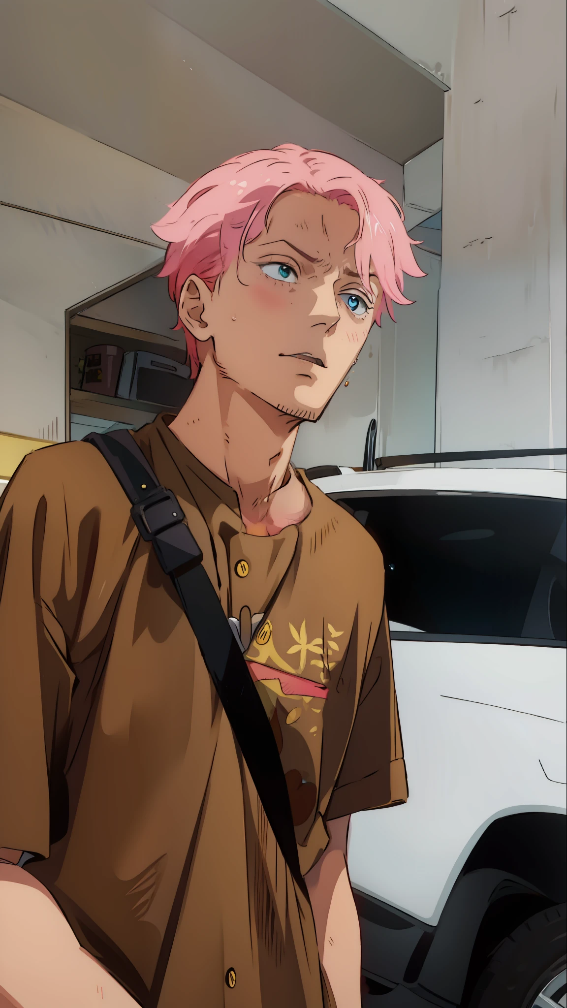 Man with pink hair，Handsome，Cool