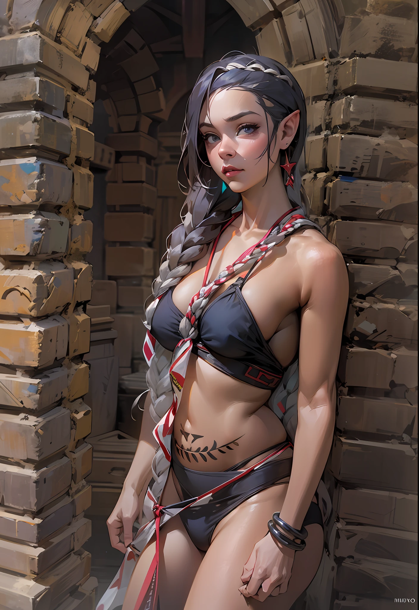 There's an elf (Arshes em Bastard) ultra thin bikini, elfa de 30 anos (Peta Jensen), (Camgirl), (onlyfans) posing in the Ancestral Ruins, richly detailed Aztec ruins, lots of vegetation and vineyards, Aztec Ancient Ruins, cinematic natural light, organic dust particles in light, poeira no ar, Underneath view, Viewing angle below, olhar de baixo, olhando de baixo, close da cintura pra cima, MULHER SEXY, Novo, sem roupa, alguns apetrechos e tribais pelo corpo nu, sensual, provocador, cabelos brancos, cabelos brancos, cabelos grisalhos, hair with long braid over the chest, braid over chest, smaller braids on the head, Dark grey head |, olhar sexy, olhos verdes, Olhar Lascivo, desejo, marrom, sarda no rosto, realista, boca entreaberta, sensualidade ao extremo, Seios enormes (Oppai), massive breasts uncovered, seios grandes soltos descobertos,good breasts are discovered, breasts are visible, Nu (Adult video of Kate Dee 1 ), seios arredondados, mamilos duros, Mamalhuda, seios grandes e fartos (Angela White) com pintas, sardas, Fundo, sardas no peito, piercing na barriga, barriga sexy, barriga levemente marcada, sexy :8, A partir de 8 K fosco, olhar sexy, detalhes tribais pelo corpo, corpo nu com tatoo tribal, asteca, molhado, transparente, pose atraente, a scarf tied at the waist, estourando os seios, bicos duros, mamilos endurecidos, enrijecidos, Excitado, lascivo, provocador, corpo sexy, quadril largo, coxa grossa, Pose sexy, corpo perfeito, uncovered private parts, Visible , aberta, pelos pubianos raspados, Depilado, exposta, realista, molhada, virilha marcada, perfect lighting, Bottom view, realista, filtro escuro, profundidade, 4k