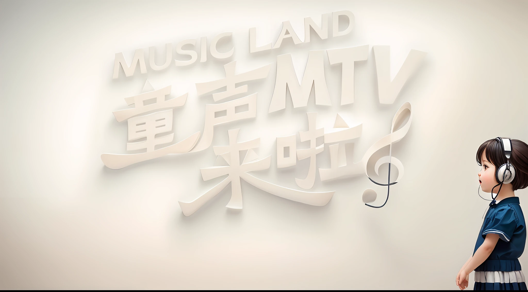 Type art，A lovely child，Headsets，sing，standing on your feet，Music classroom，White walls，pianos，Beautiful，high qulity，Epic composition，Visual impact，Hyper-realistic scenarios，tmasterpiece，Soft and delicate color expression，wide angles