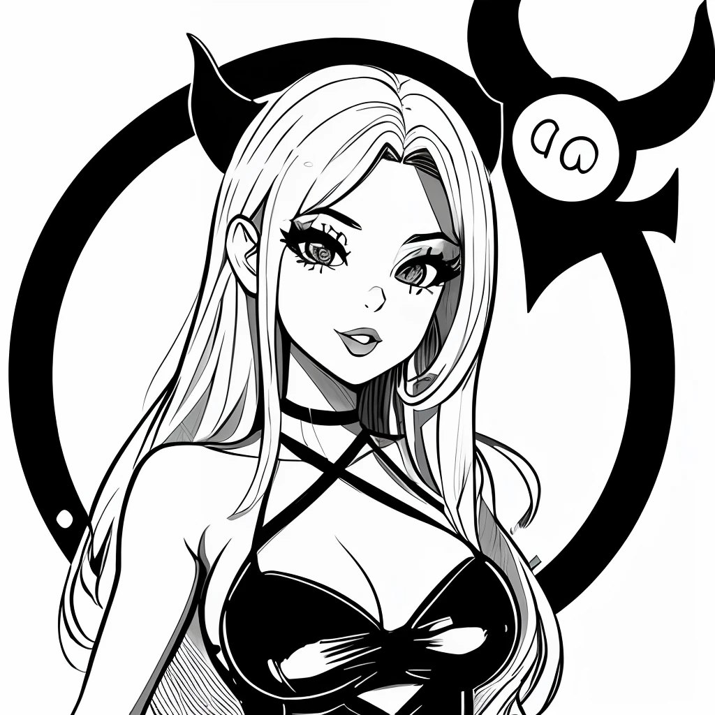 obra-prima, melhor qualidade, 1mulher, sozinho, calcinha, cabelo cacheado, sexy, boca fechada, fundo simples, devil girl, lineart