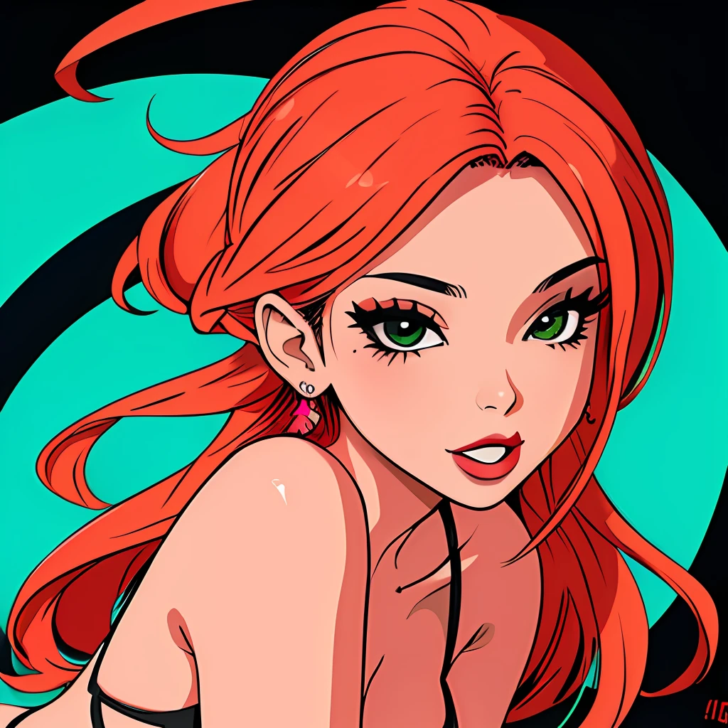 obra-prima, melhor qualidade, 1mulher, sozinho, calcinha, cabelo cacheado, sexy, boca fechada, fundo simples, devil girl, lineart