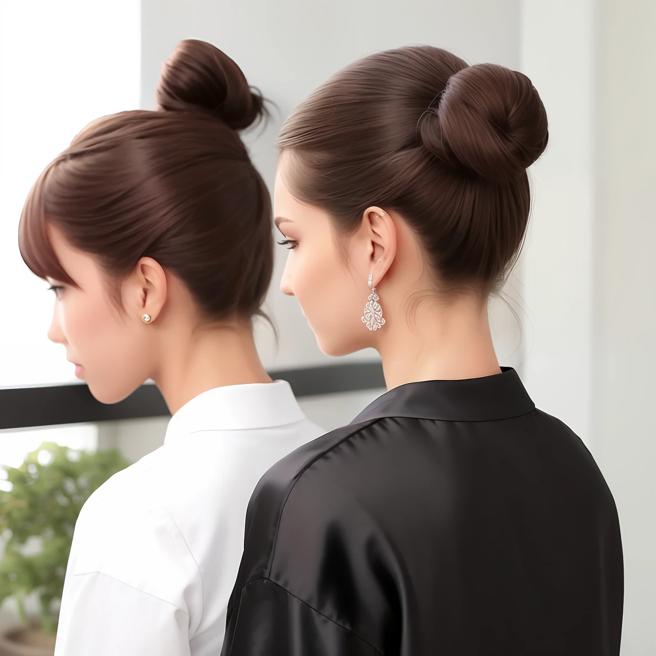 Double ponytail black silk