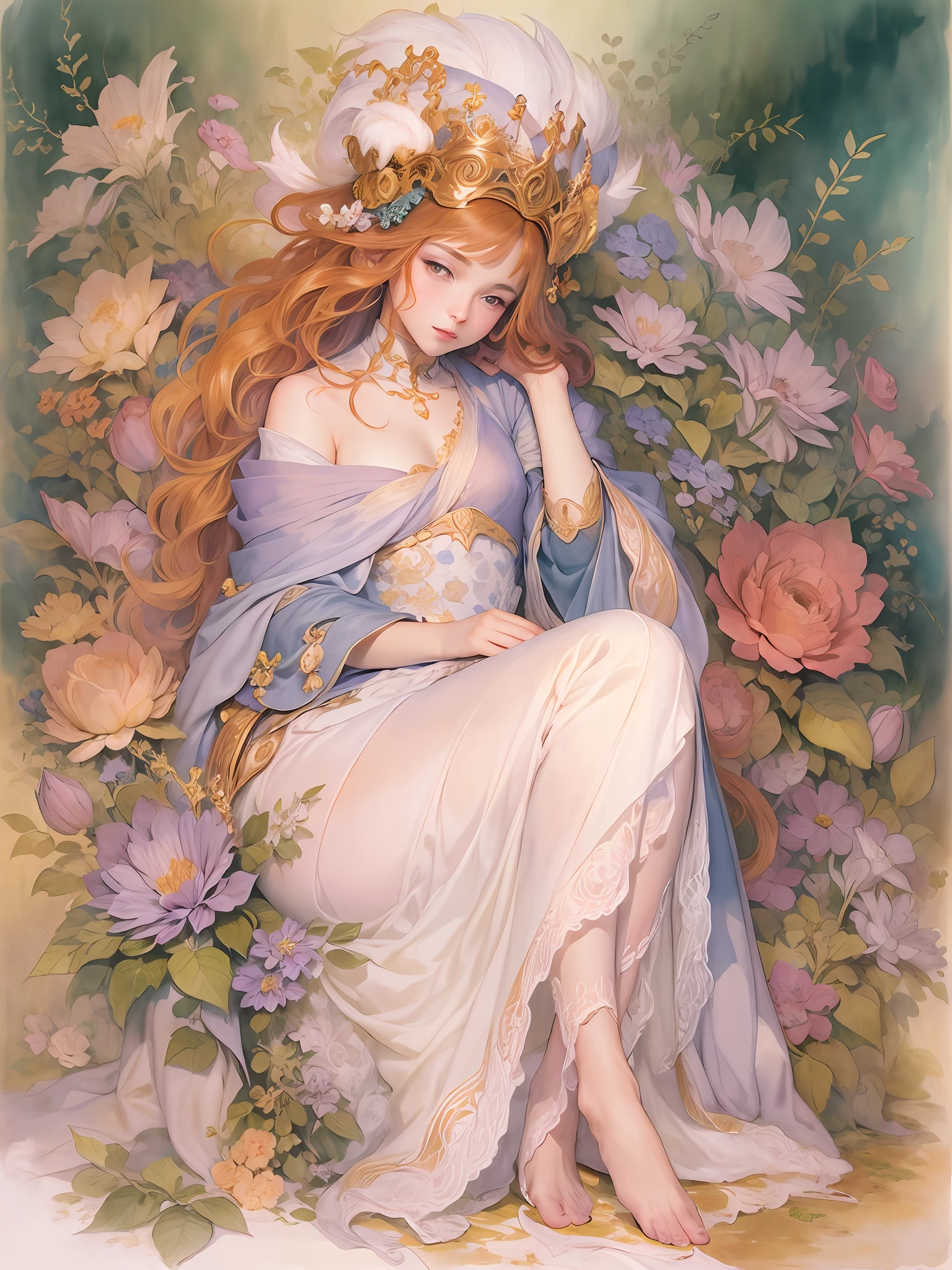 Estilo Brian Froud, Line Art Watercolor Wash, Chiaroscuro, comiс style, retrato de enamorados, flores, dynamic, altamente detallado, Craftsmanship, arte conceptual, suave, enfoque, illustration, arte por arte Jean-Auguste-Dominique Ingres y Carl Larsson, fondo detallado del plano astral, colores dinamicos, warm tones, rayos de luz, 32k UHD