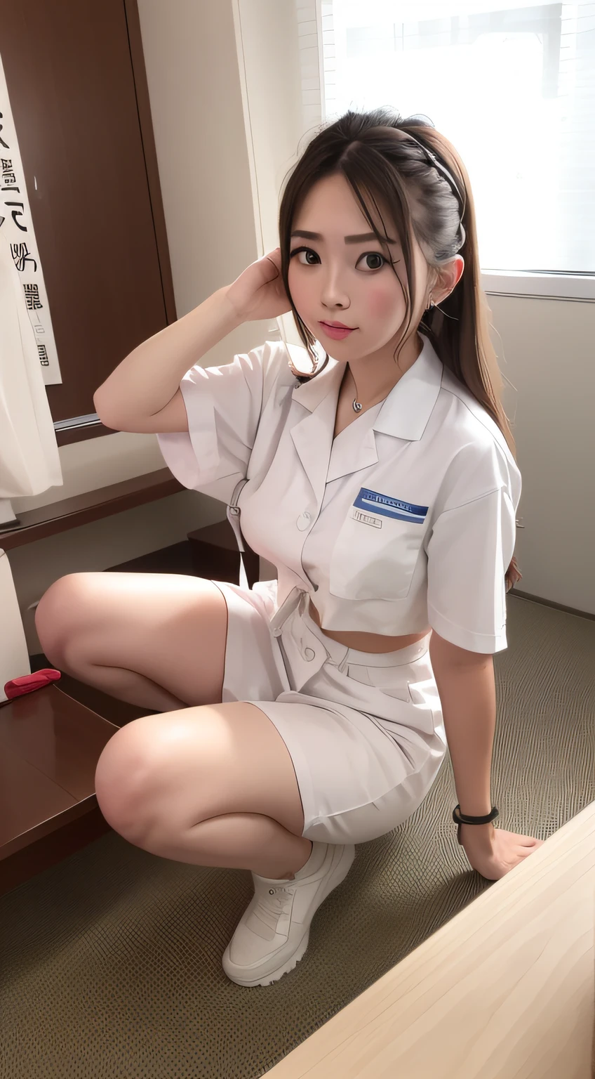 hightquality、​masterpiece、ultra res、a beauty girl、cute girl face、hospitals、nurse、Wearing nurse clothes、full bodyesbian、Famous actresses of Japan、very beautif、A sexy