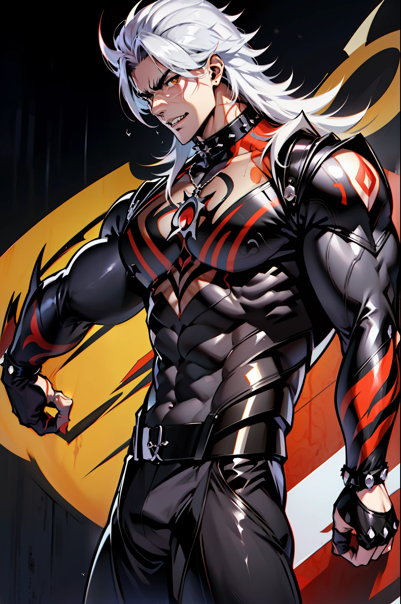 《the original god》Arataki Kazuto  , male people， chest muscle， Sexy , Venom symbiote for your body, Black mucus of the body , into venom, venomize，Black bodysuit，Abs，（Adult male）（（Venom possession，venom symbiote）），((Masterpiece)), ((Best quality)), Ultra detailed,((illustration)), Dynamic Angle, Detailed light, (Delicate eyes), Floating, 1boy, Male focus, Head, Clothing, Yellow eyes, necklace, tattoo, (Forehead:0.8), (ahoge:0.8), jewelry, whaite hair,apathy，Ray， chest muscle， Sexy , Venom symbiote for your body, Black mucus of the body , （into venom）, Venom，frontage，Bust photo，White tight-fitting top，spiderman outfit，style of anime4 K， 4K anime wallpaper， Badass anime 8 K， 4 k comic wallpaper， young anime man， Anime boys， Anime wallpapers 4 k， Anime wallpaper 4K， High quality anime art style， Anime moe art style， Anime art wallpaper 8 K， Anime art wallpaper 4 K， RGB lighting，