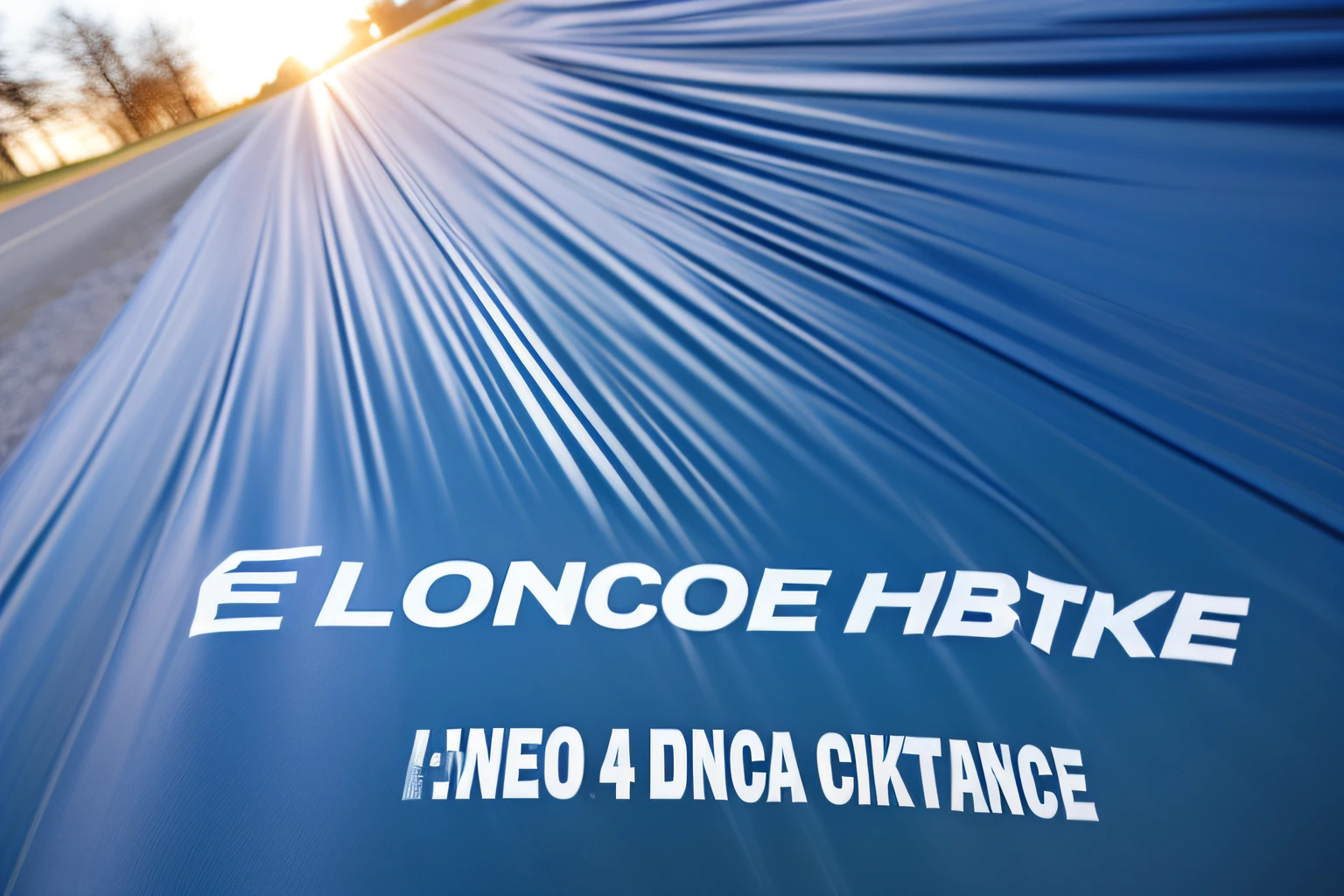 There is a blue flag with a white logo written on it "@ LOUCOS 4BIKE" e "LONG DISTANCE PEDAL", long-range shooting, close up local, 2 4 mm iso 8 0 0, long distance, Huge distance, long distance photo, por Hirosada II, Lou, baixo dof, Directed by: Lajos Bruck, Liosh, bicicleta no fundo, !!!! muito coerente!!!!, ciclos4d, foco longo