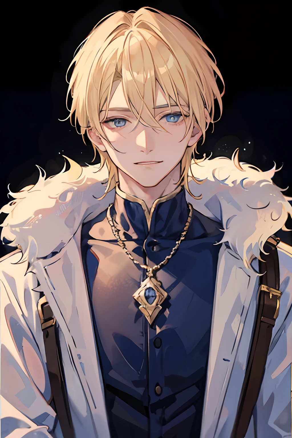 1 boy, blonde hair, blue eyes, 20 years old, cold face, smirk slightly