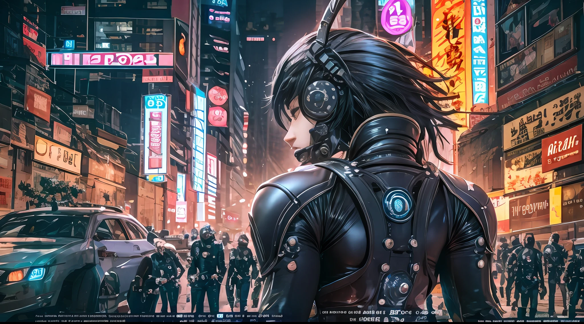 (tmasterpiece)，（Ultra-clear image quality）(Man in black mech),Photo by Shinsuke Sato，((Kill City:0，Black latex clothing,Gantz:0)),Night City Battle background，The fire burst into the sky，Sparks fly，cyberpunk glossy latex suit, gantz, cyberpunk anime, futuristic glossy latex suit, styled like ghost in the shell, diverse cybersuits, movie poster character, an oppai cyberpunk, cyber suit, cyber suit