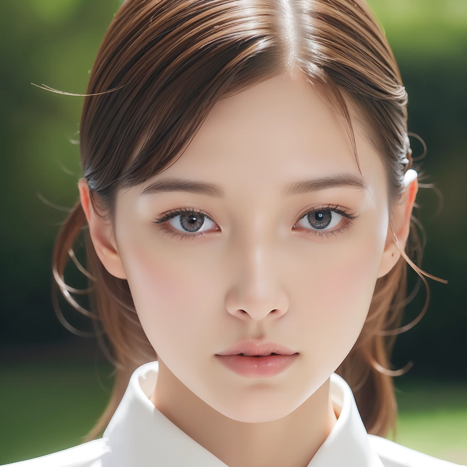 up hair、The whole body of a not too beautiful woman in white clothes、Ultra-realistic capture, Highly detailed, High resolution 16k close-up of human skin. Skin texture must be natural, Detailed enough to finely identify pores. Skin should look healthy, In a uniform tone. Use natural light and color