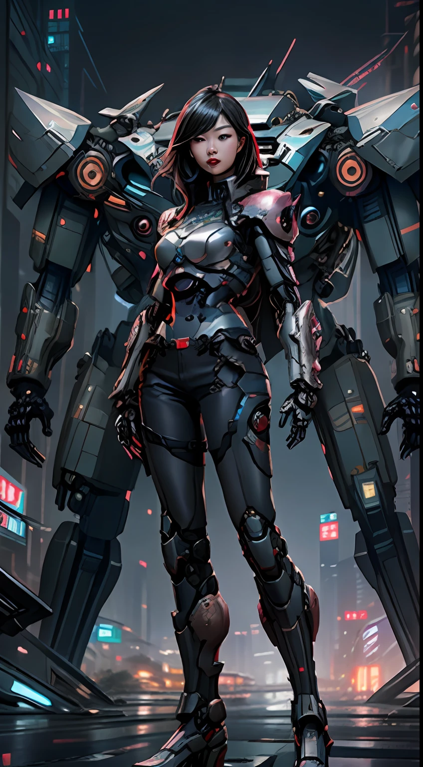 Boutique,best quality,titanium jewelry,(slip out feet),Fairy skin,(Fidelity :1.2),Standing,Super Detailed,realistic,High quality,Movie Light,Ray tracking,Ultra HD,Upper body
Asian woman in military cargo pants and jacket standing next to giant robot, Guweiz style artwork, CyberPunk mech, Trends on CGSTATION, Guweiz, Russell Dongjun Lu, digital cyberpunk anime art, Ross Tran 8 K, Guweiz on ArtStation Pixiv, Girl in mecha network armor