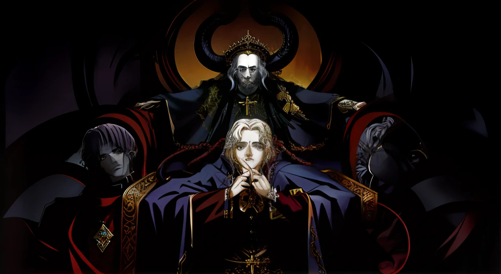 (master part, max quality), gothic art, Three-headed show, estilo sombrio, Holy evil trinity, cardeais, fantasia, tentacles, Three heads of cardinals, detalhes impressionantes, horripilante, Catolicismo, papa, Roma, monstro que se rasteja, rostos detalhados, Cristo, Idade media, santo agostinho