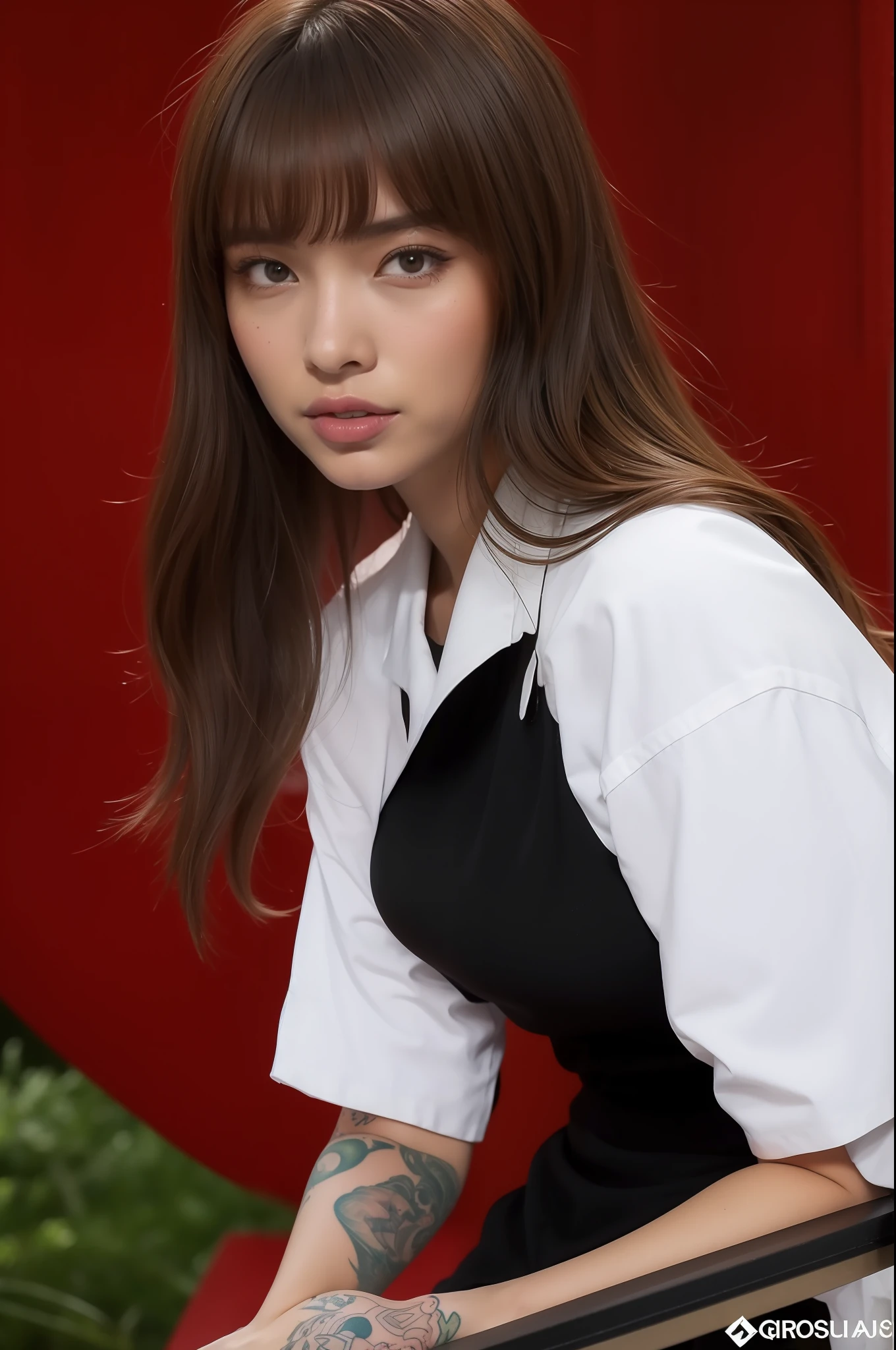melhor qualidade, obra-prima, 1girl, rosto bonito, (Foto realista: 1.3), (pele altamente detalhada: 1.2), 8k UHD, DSLR, alta qualidade, alta resolução, 4k, 8k, better ratio, quatro dedos;, (realista: 1.3), bonito 1menina, well tattooed showing the tongue, Tatuagem espalhadas pelo corpo